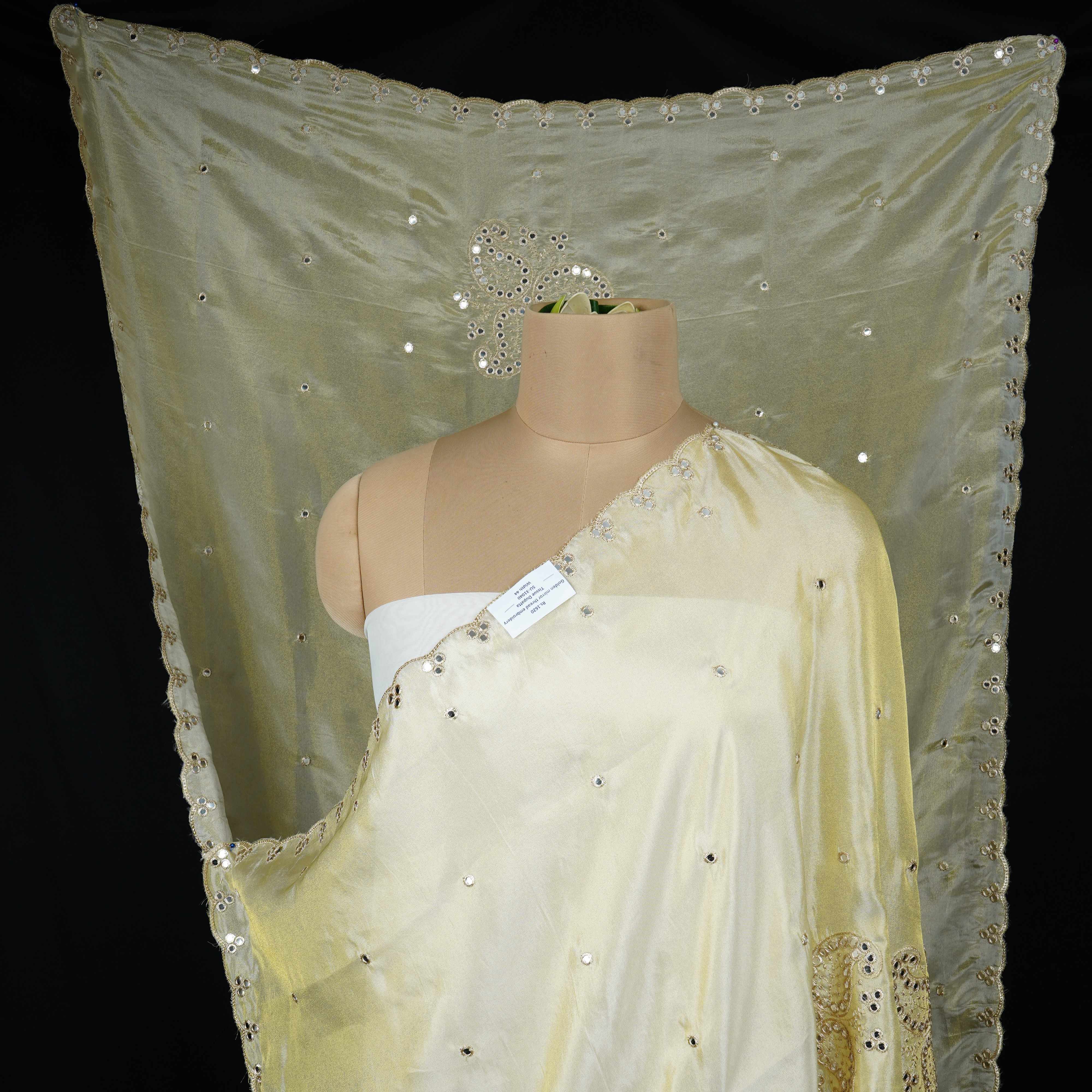 Golden mirror thread embroidery Tissue Dupatta SU-31040 - Image 2