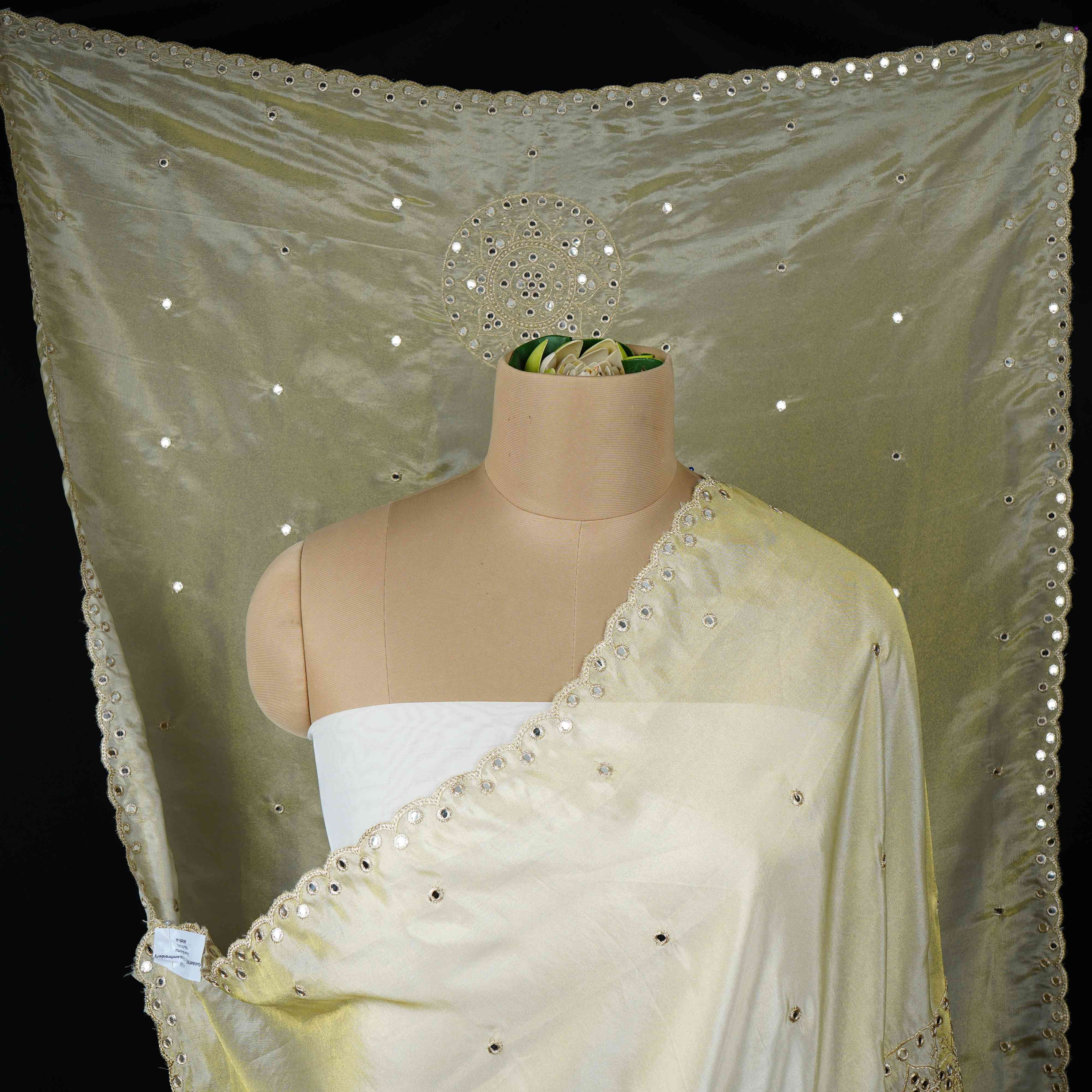 Golden mirror thread embroidery Tissue Dupatta SU-31042 - Image 2