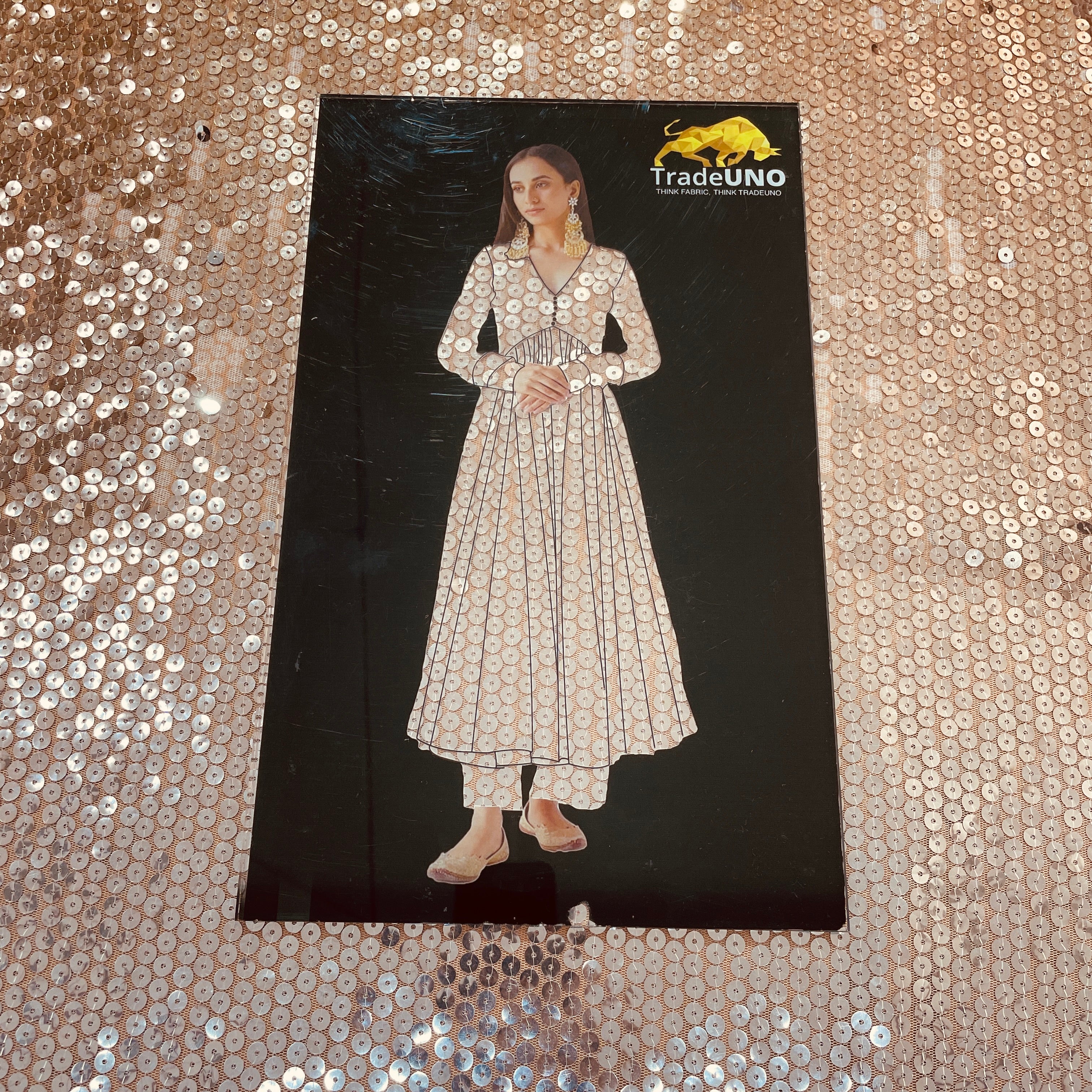 Golden Silver Sequins Net Fabric - Image 4
