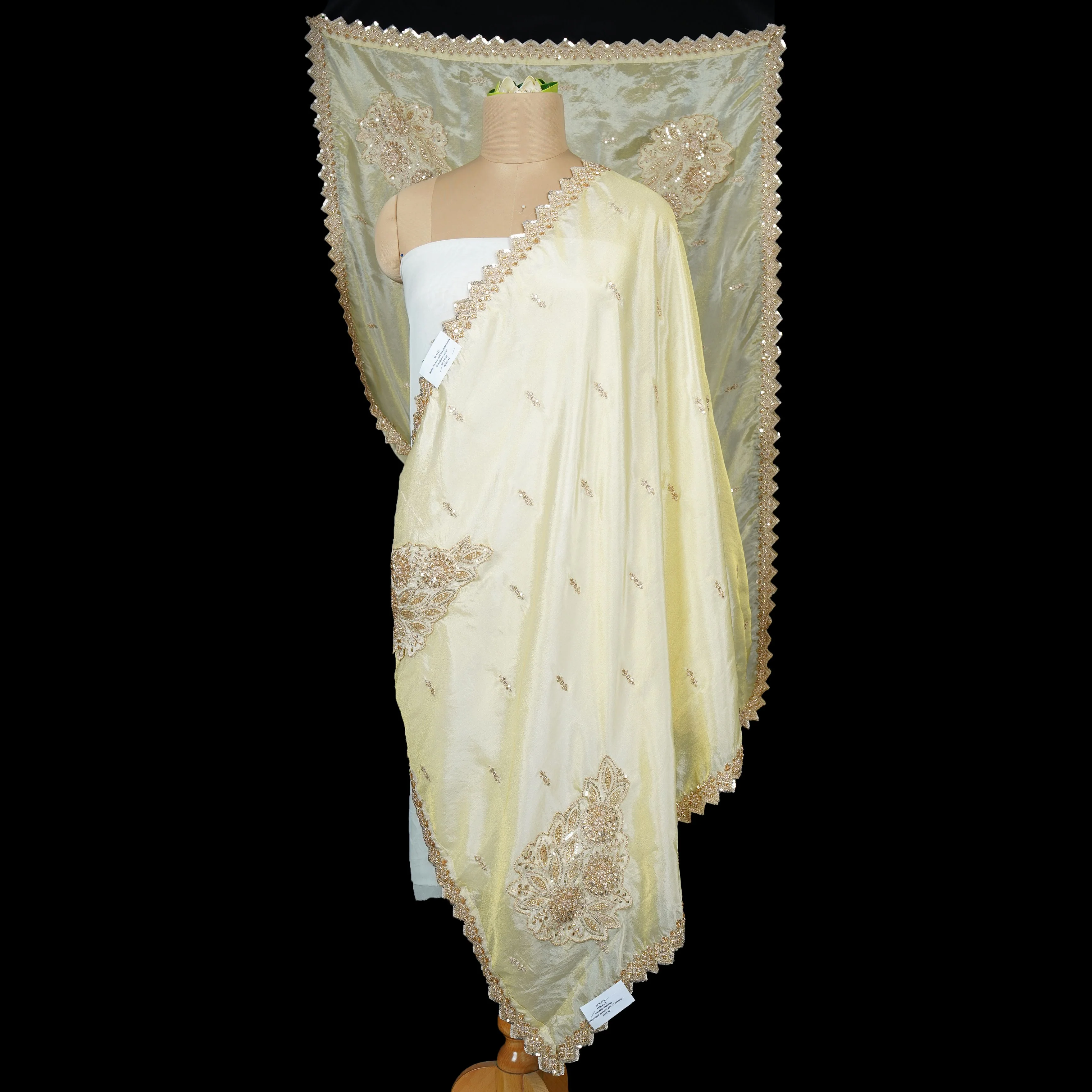 Golden thread cutdana embroidery Chanderi Dupatta SU-31044