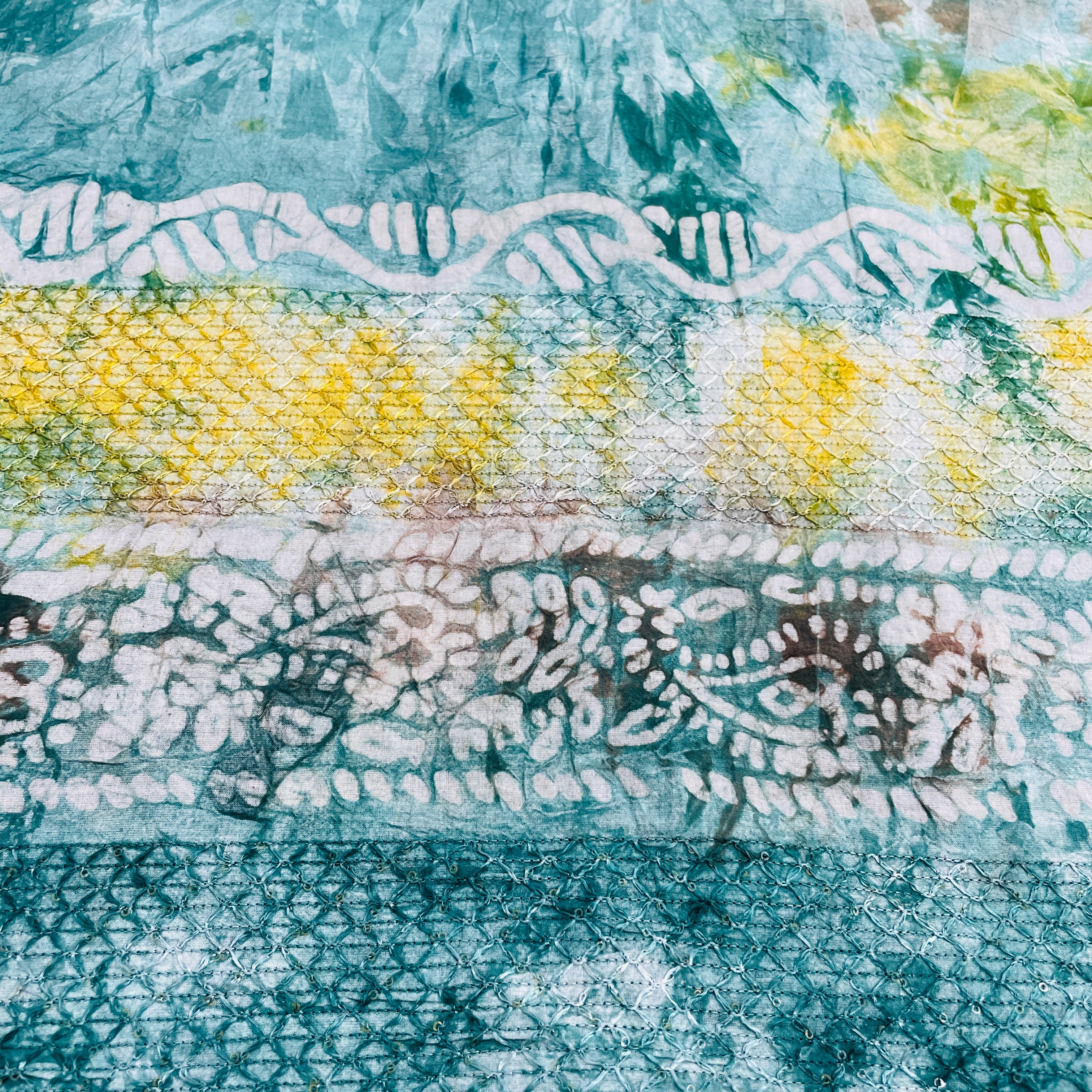 Green Batik Print Sequins Embroidery Cotton Fabric - Image 2