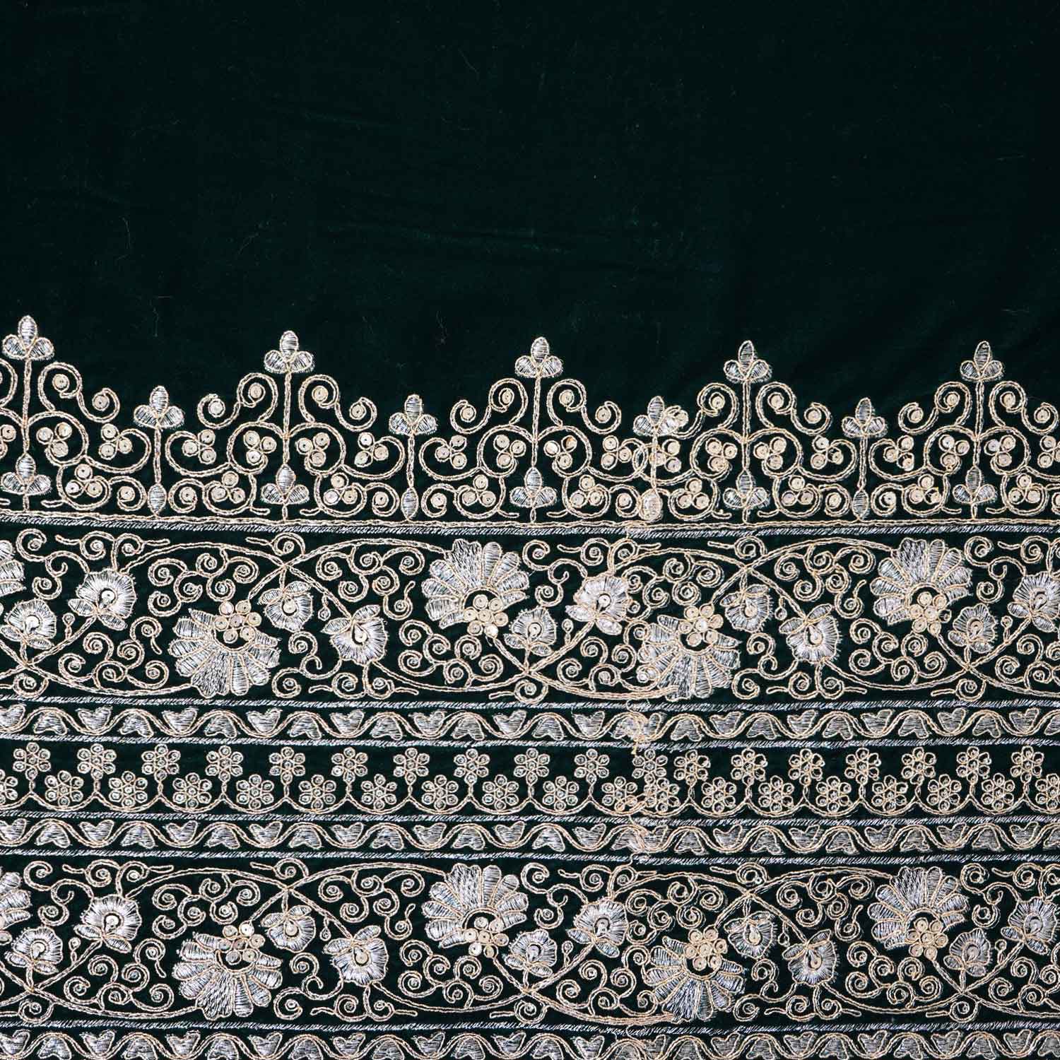 Green Border Work Zari embroidery Velvet Fabric JD-28603 - Image 4