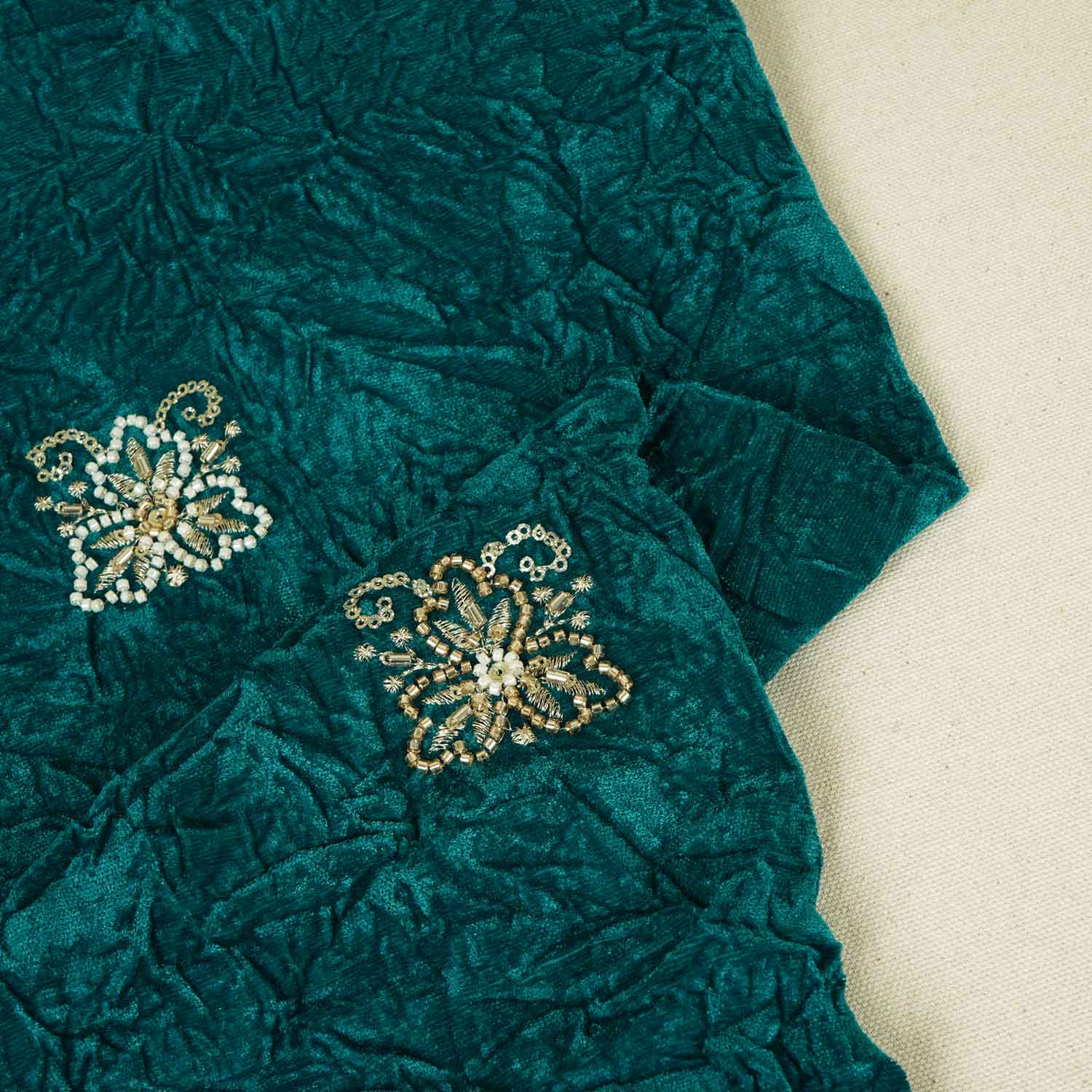 Teal Green Floral Cutdana Crushed Velvet 9000 SC-27990 - Image 2
