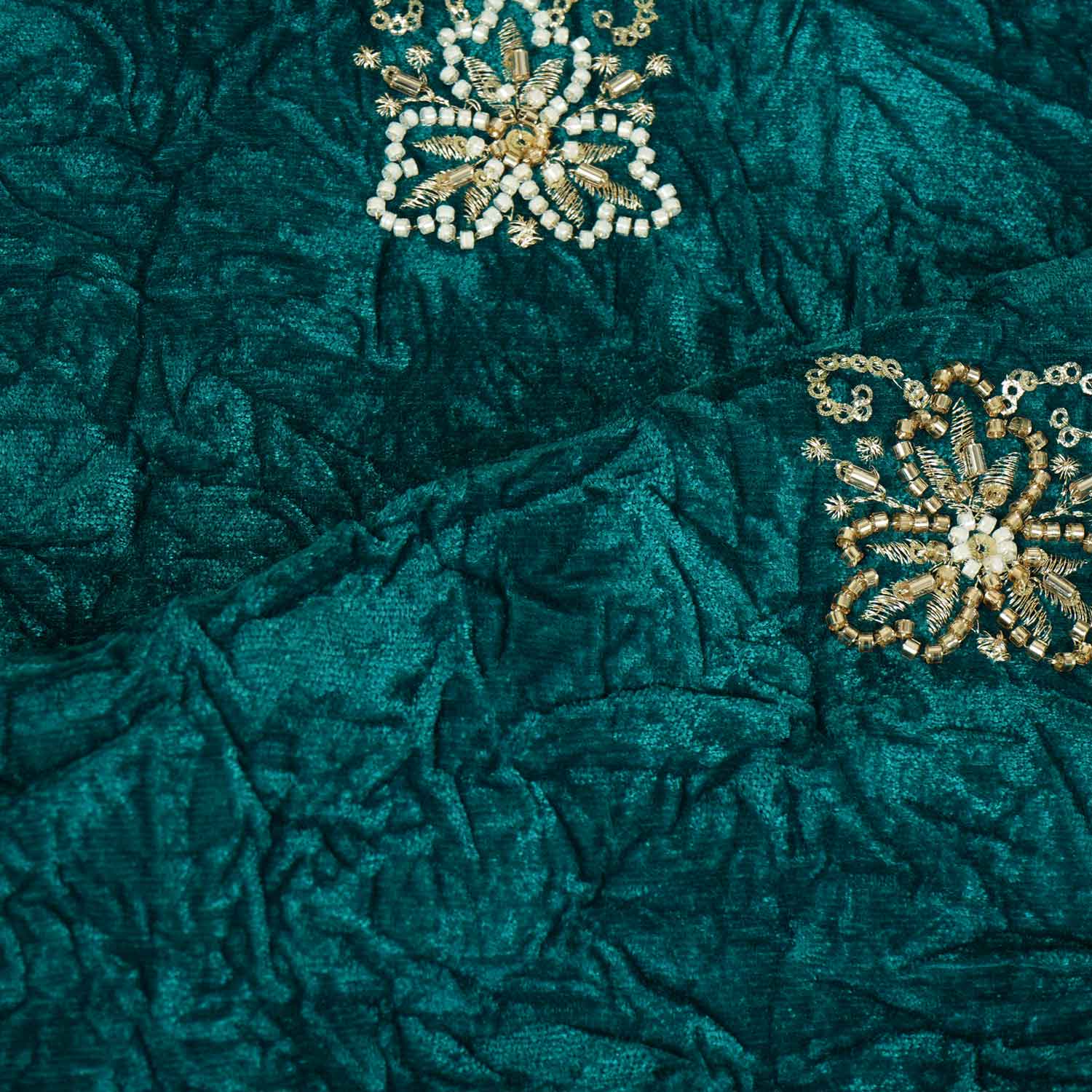 Teal Green Floral Cutdana Crushed Velvet 9000 SC-27990 - Image 3