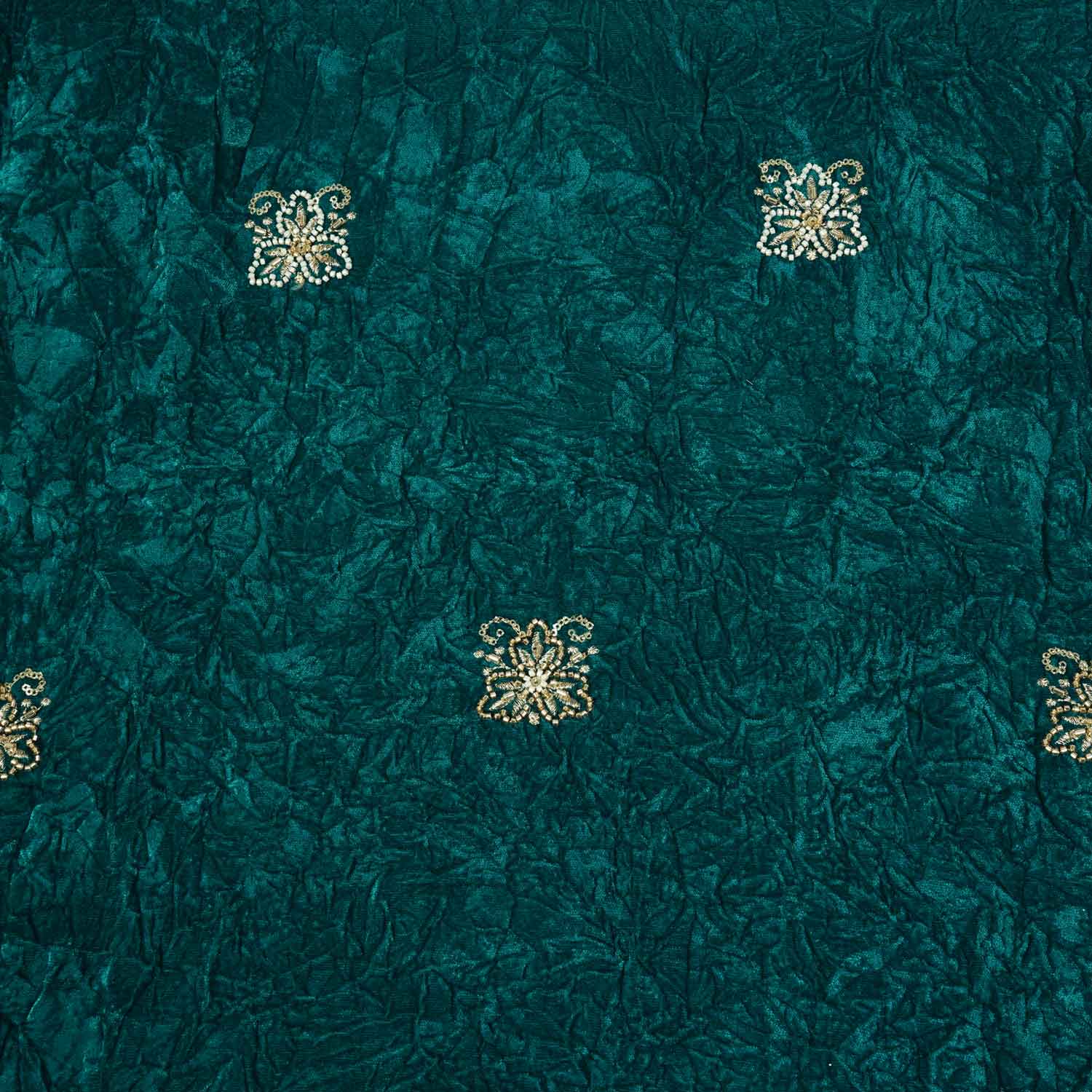 Teal Green Floral Cutdana Crushed Velvet 9000 SC-27990 - Image 4