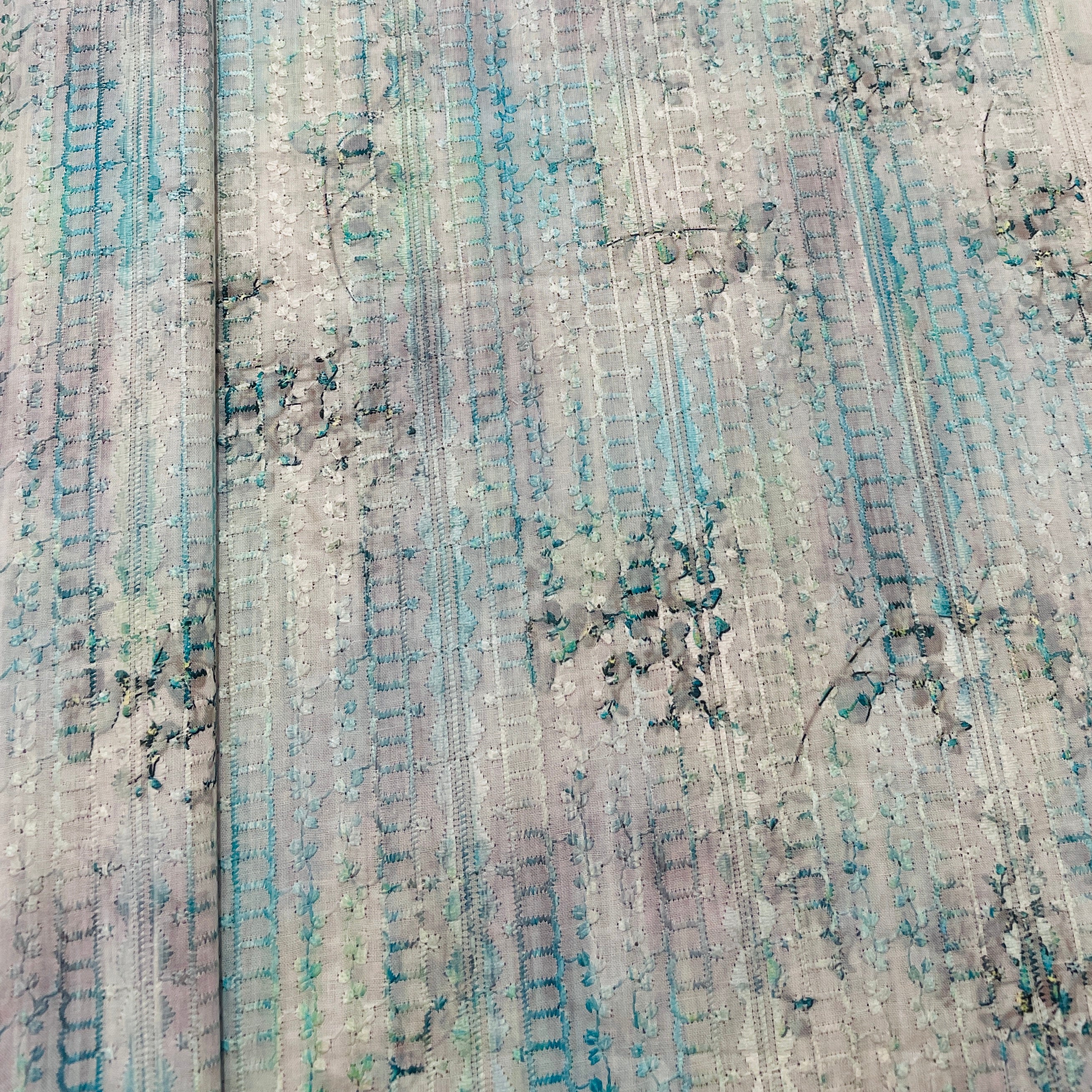 Green Floral Digital Print Embroidery Cotton Fabric - Image 3