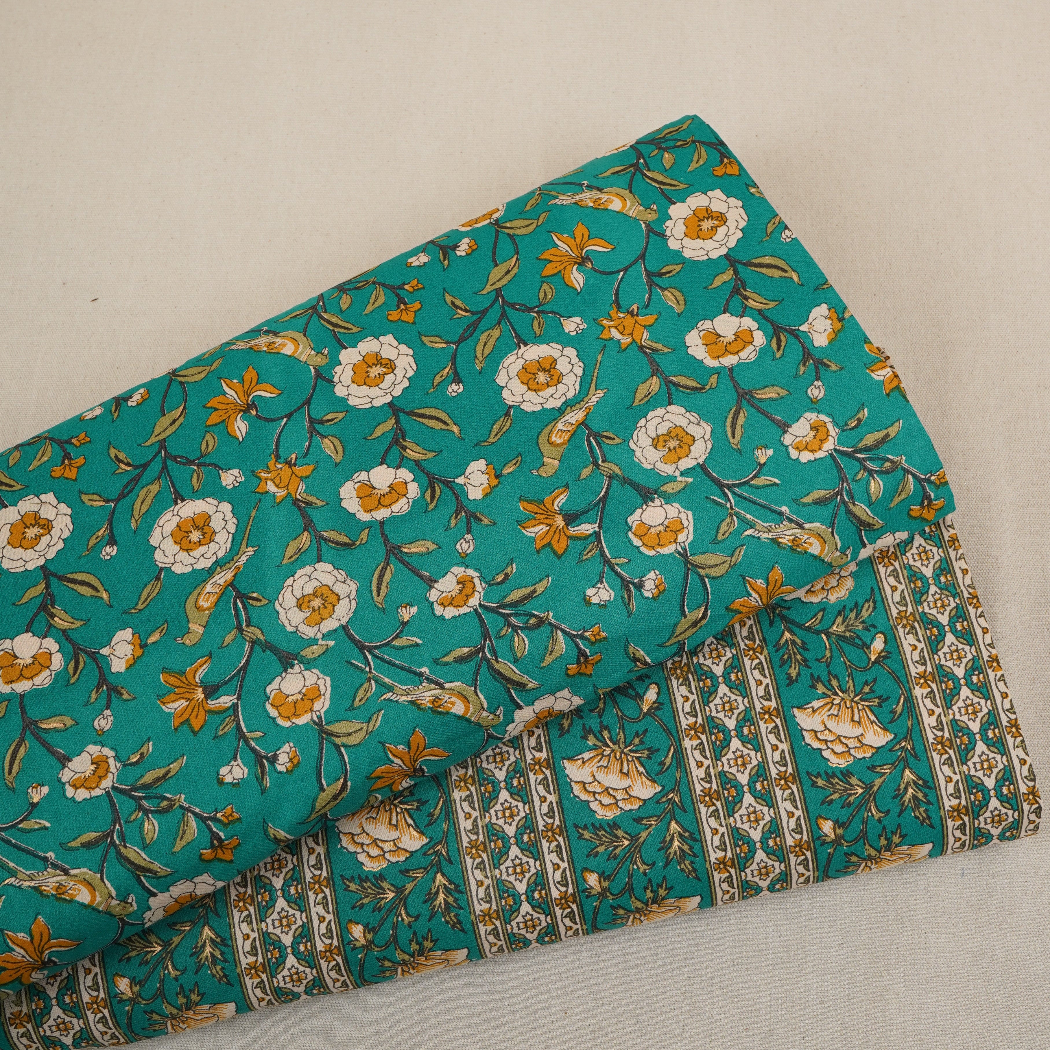 Green Floral Foil Print Cotton Fabric PB-29712 - Image 5