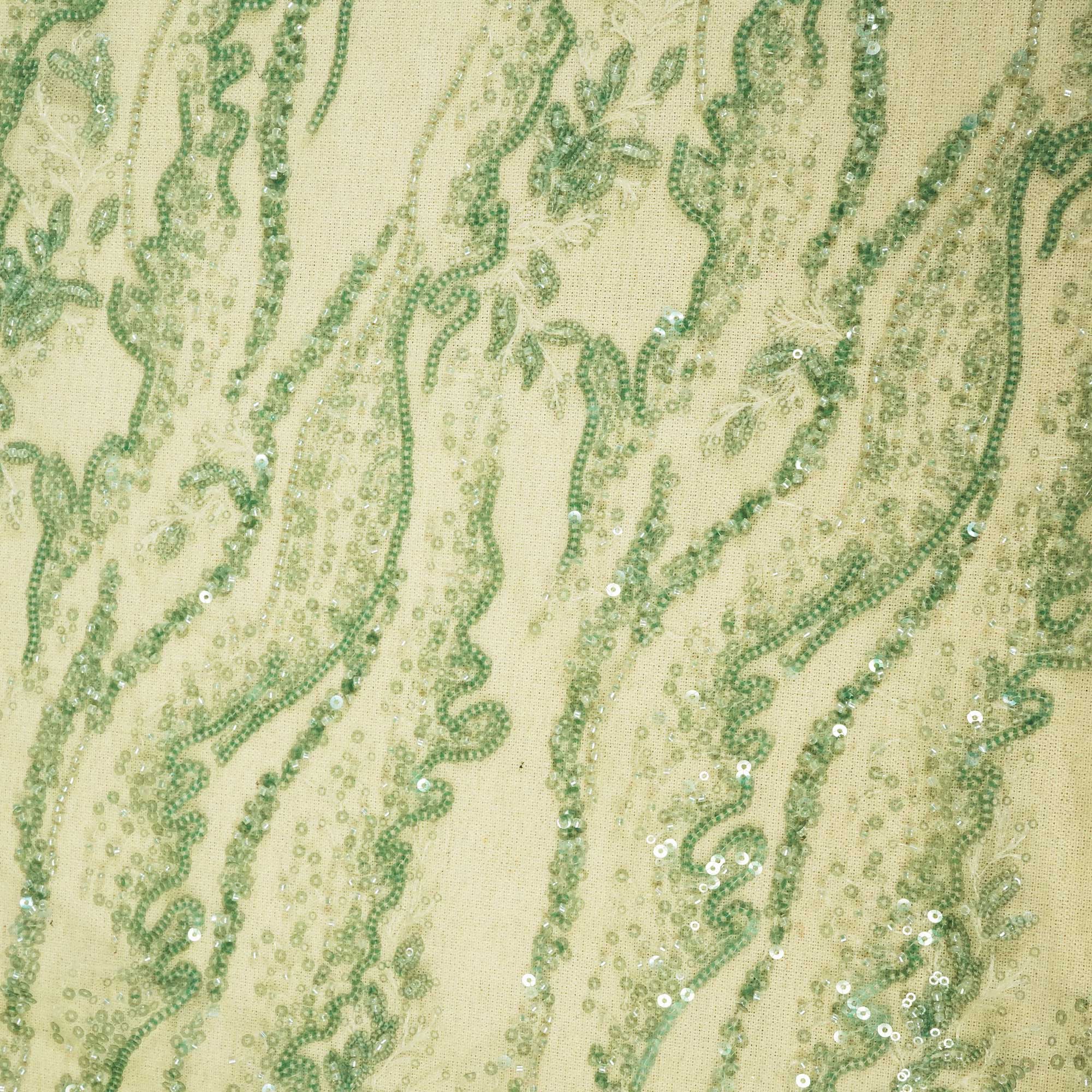 Green Floral Handwork Beads Sequence Embroidery Net AFC-9420 - Image 4