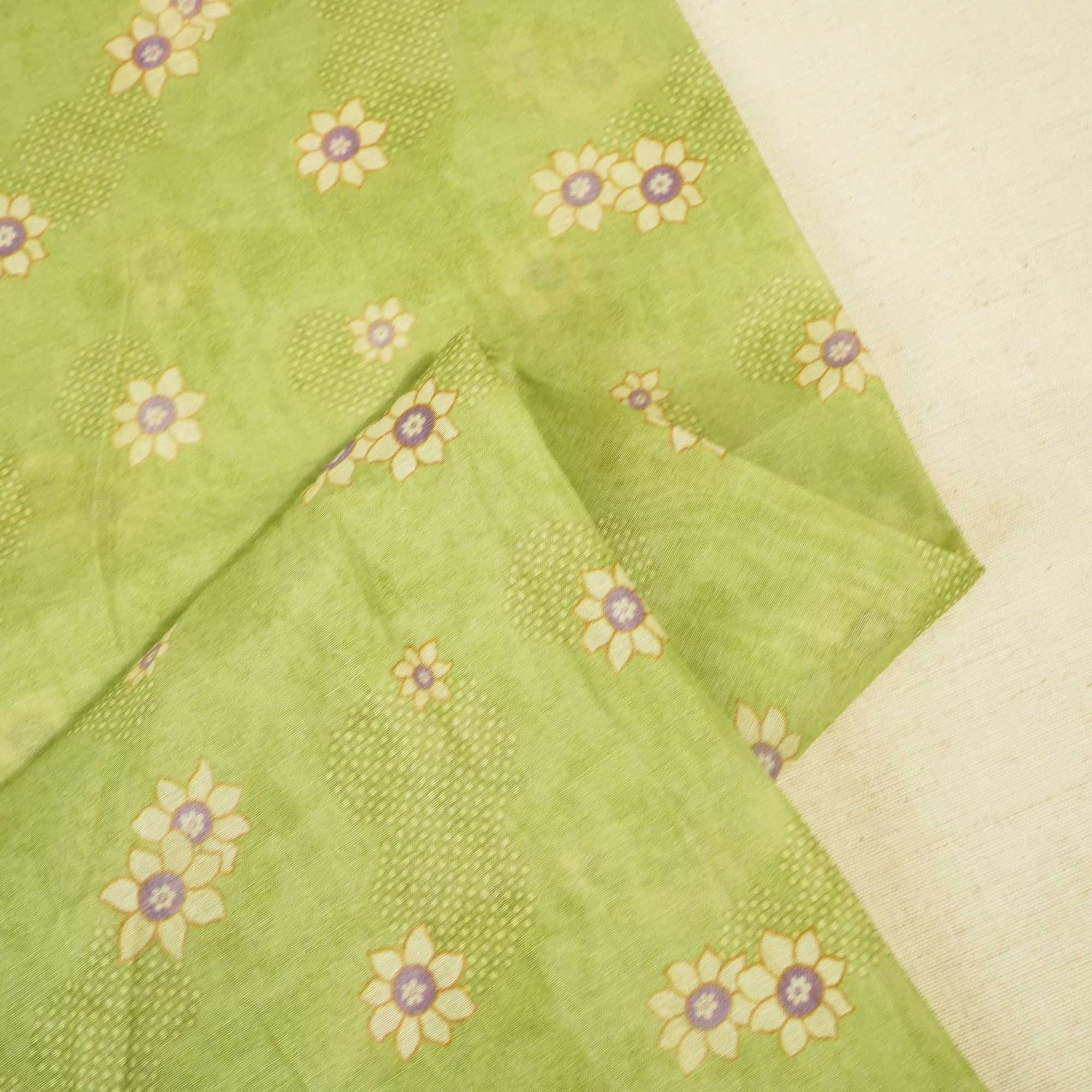 Green Floral Print Chanderi Fabric GT-25315 - Image 2