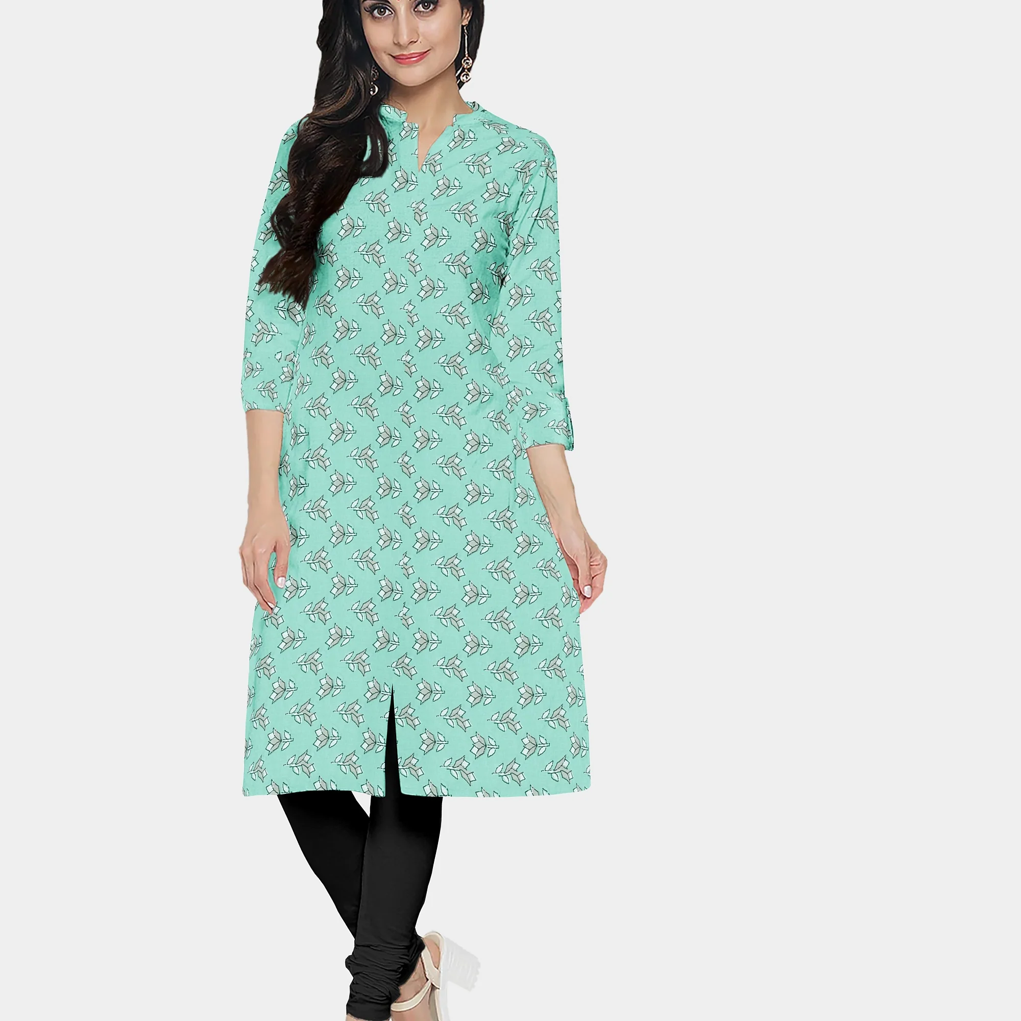 Sea Green Handblock Floral Print Cotton Fabric - Image 6
