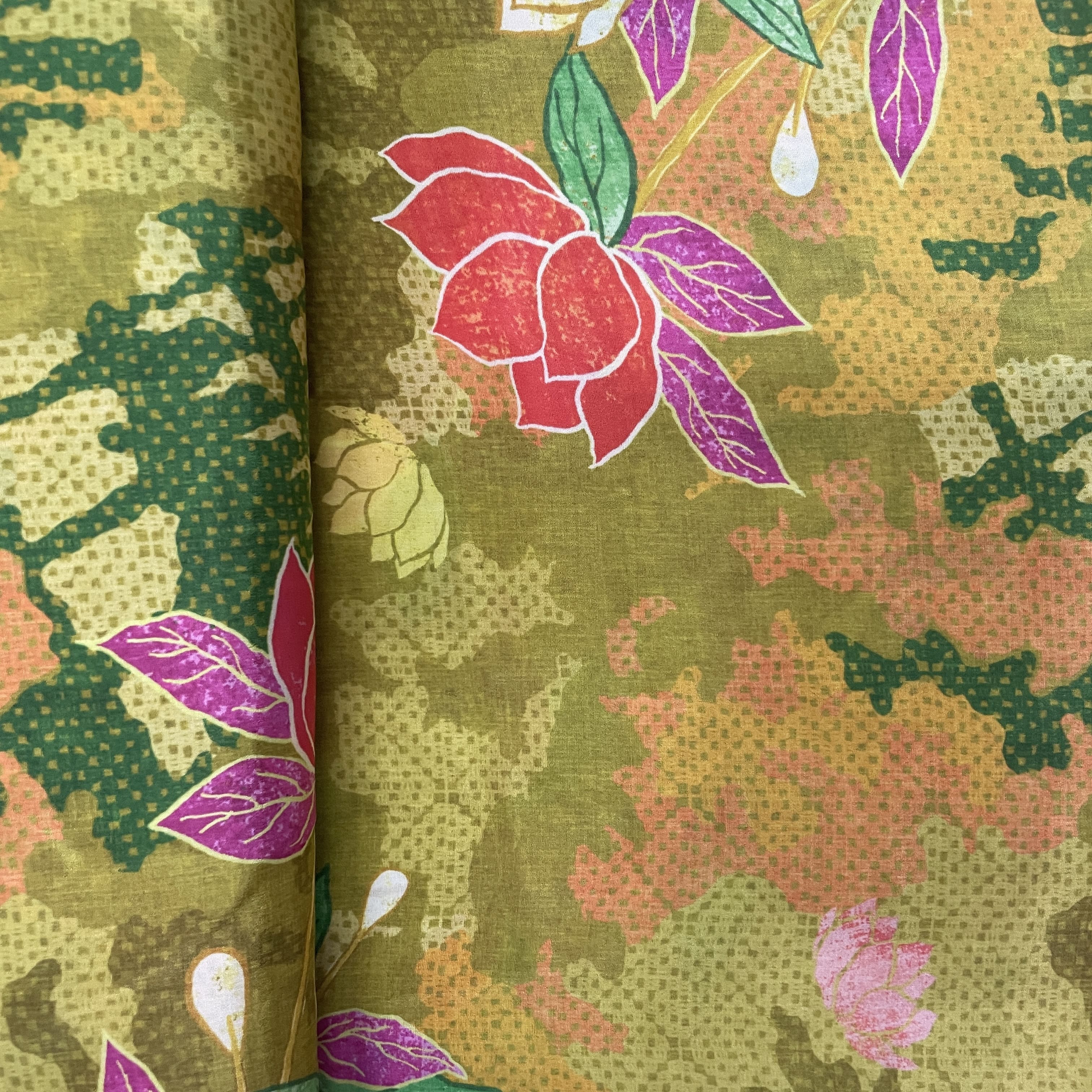 Green Floral Print Crepe Fabric 18033 - Image 2