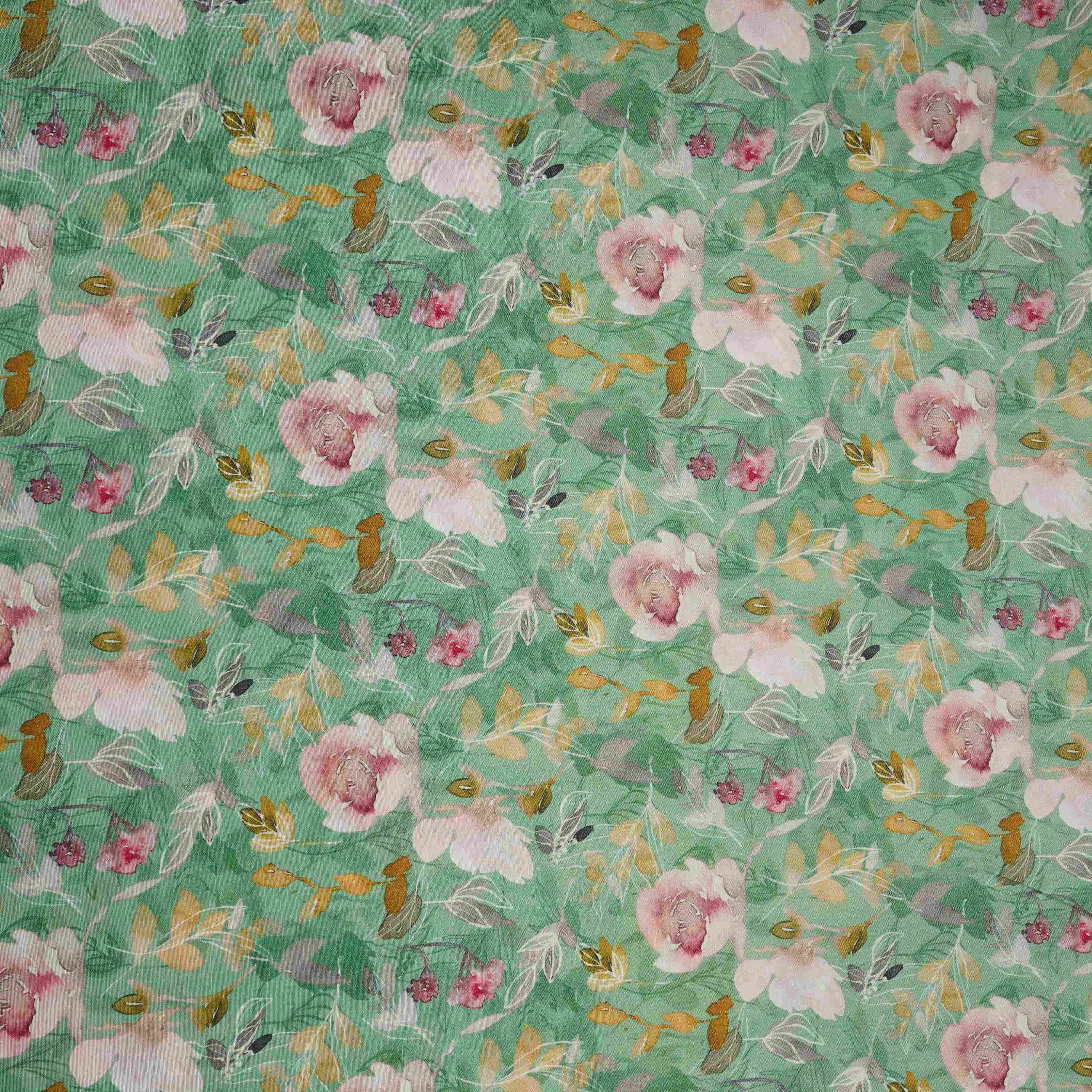 Green floral print Cupro Linen Fabric PI-31904 - Image 2