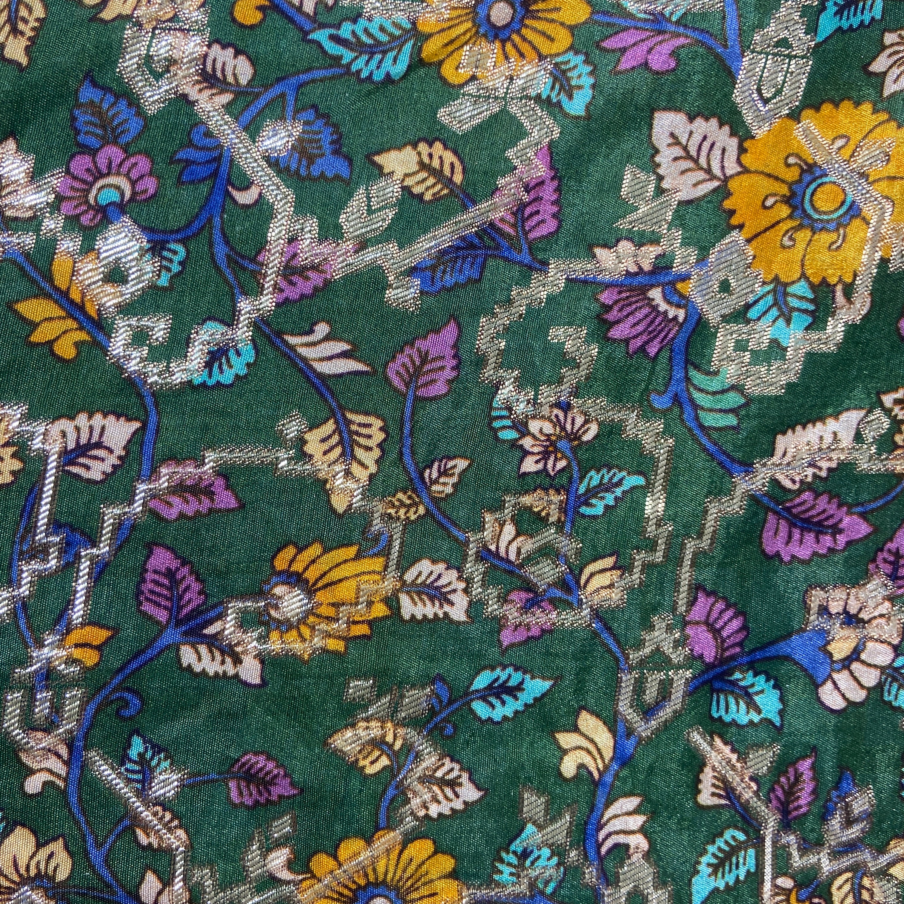 Green Floral Print Dola Silk Jacquard Fabric 20316 - Image 3