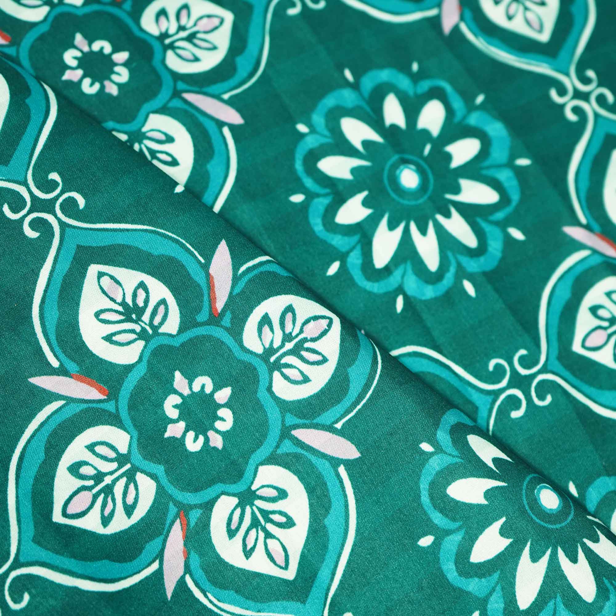 Green Floral Print Modal Satin Fabric MTF-26494 - Image 3