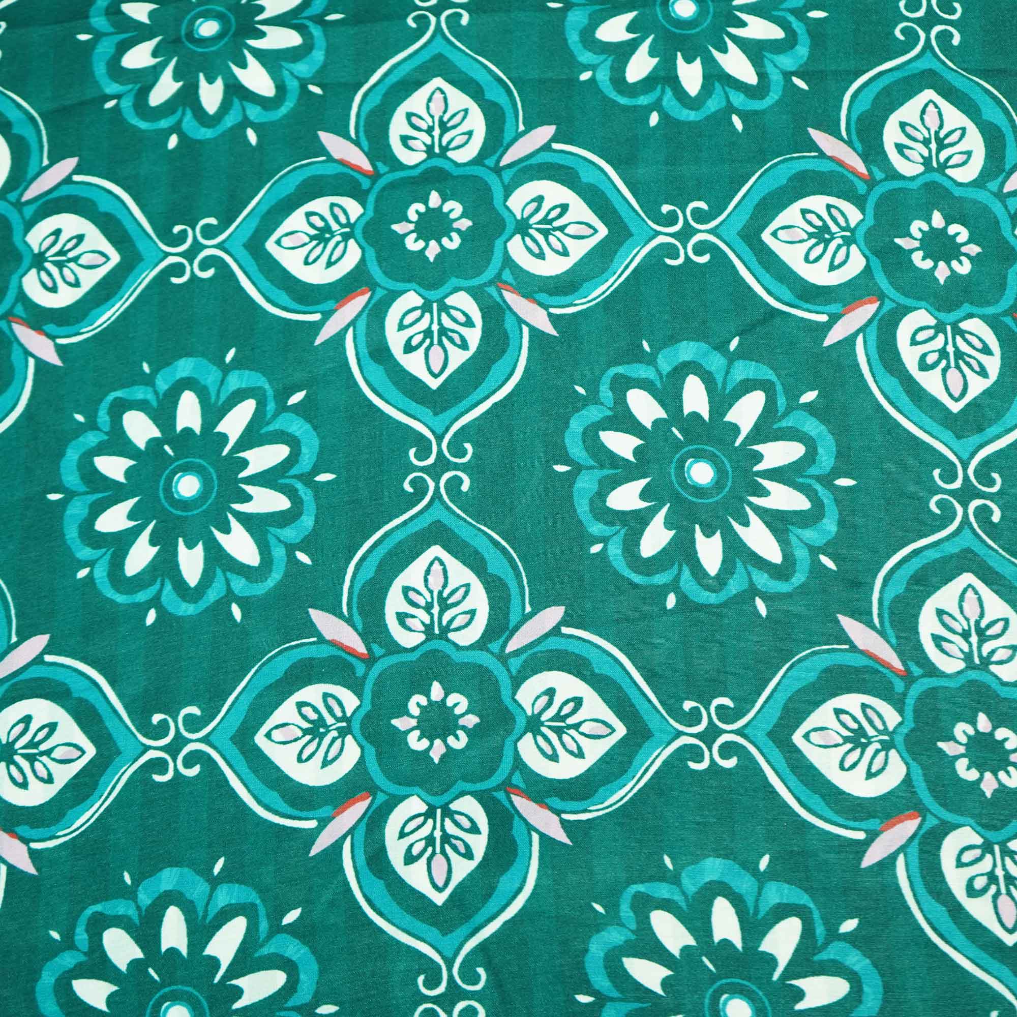 Green Floral Print Modal Satin Fabric MTF-26494 - Image 4