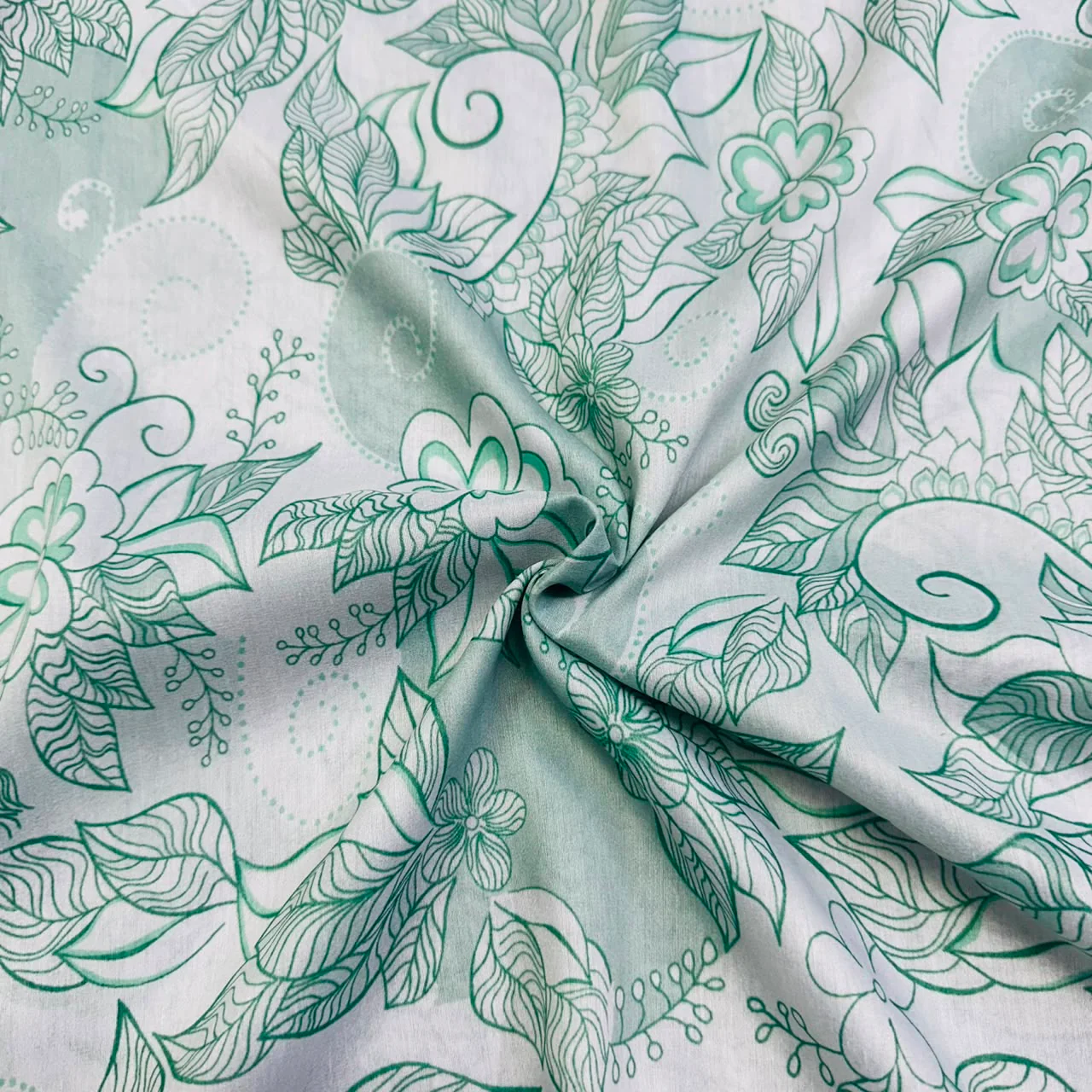 Green floral print Mulmul Fabric 21885