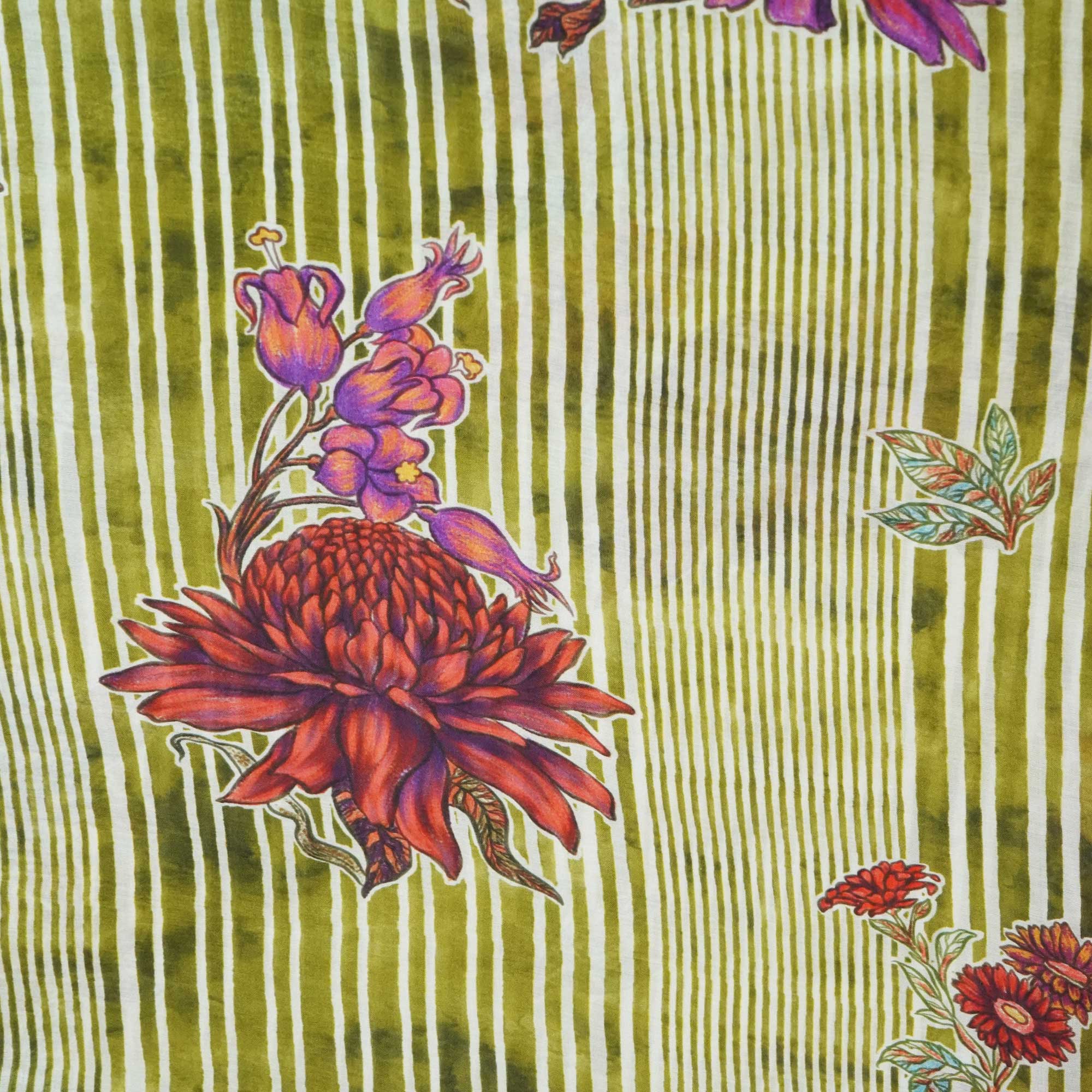 Green Floral Print Muslin Fabric GT-24684 - Image 4