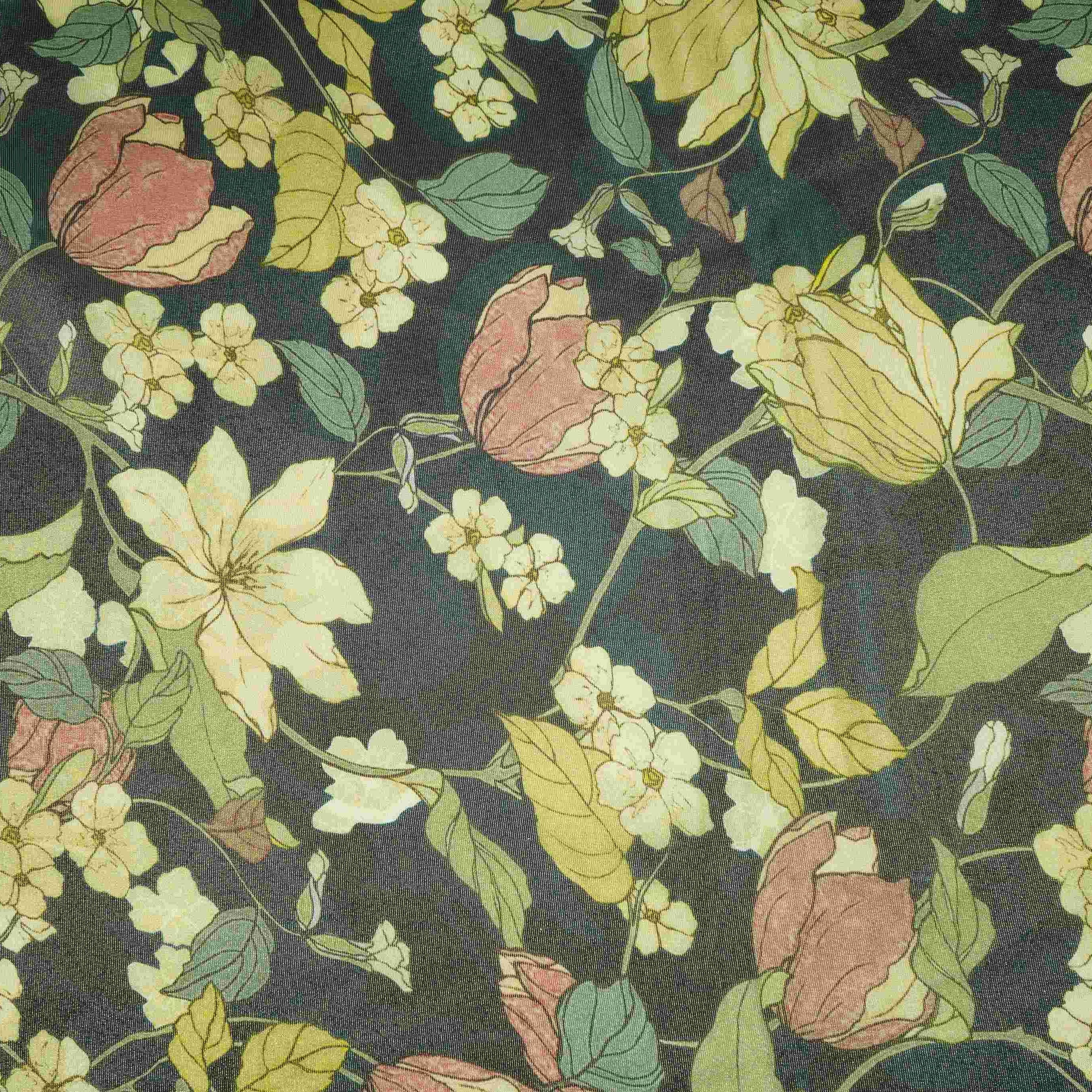 Green floral print Tissue Fabric MTFG-31110 - Image 2