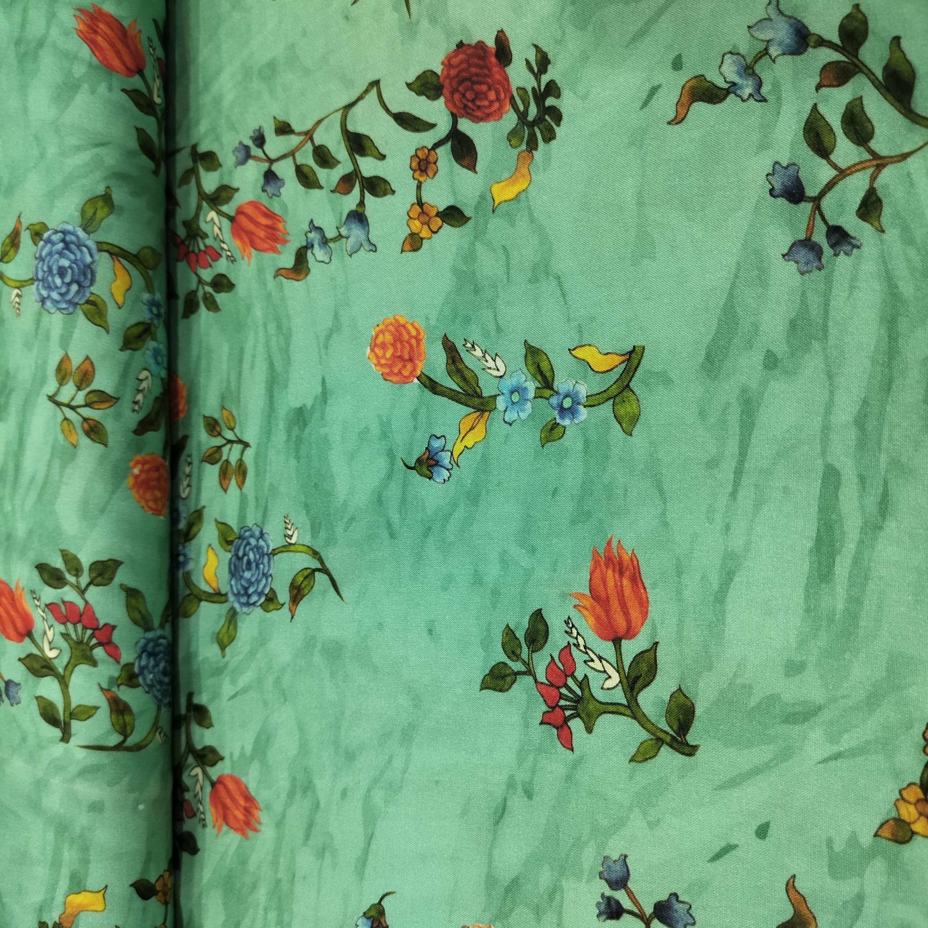 Green Floral Printed Rayon Fabric 4426 - Image 3