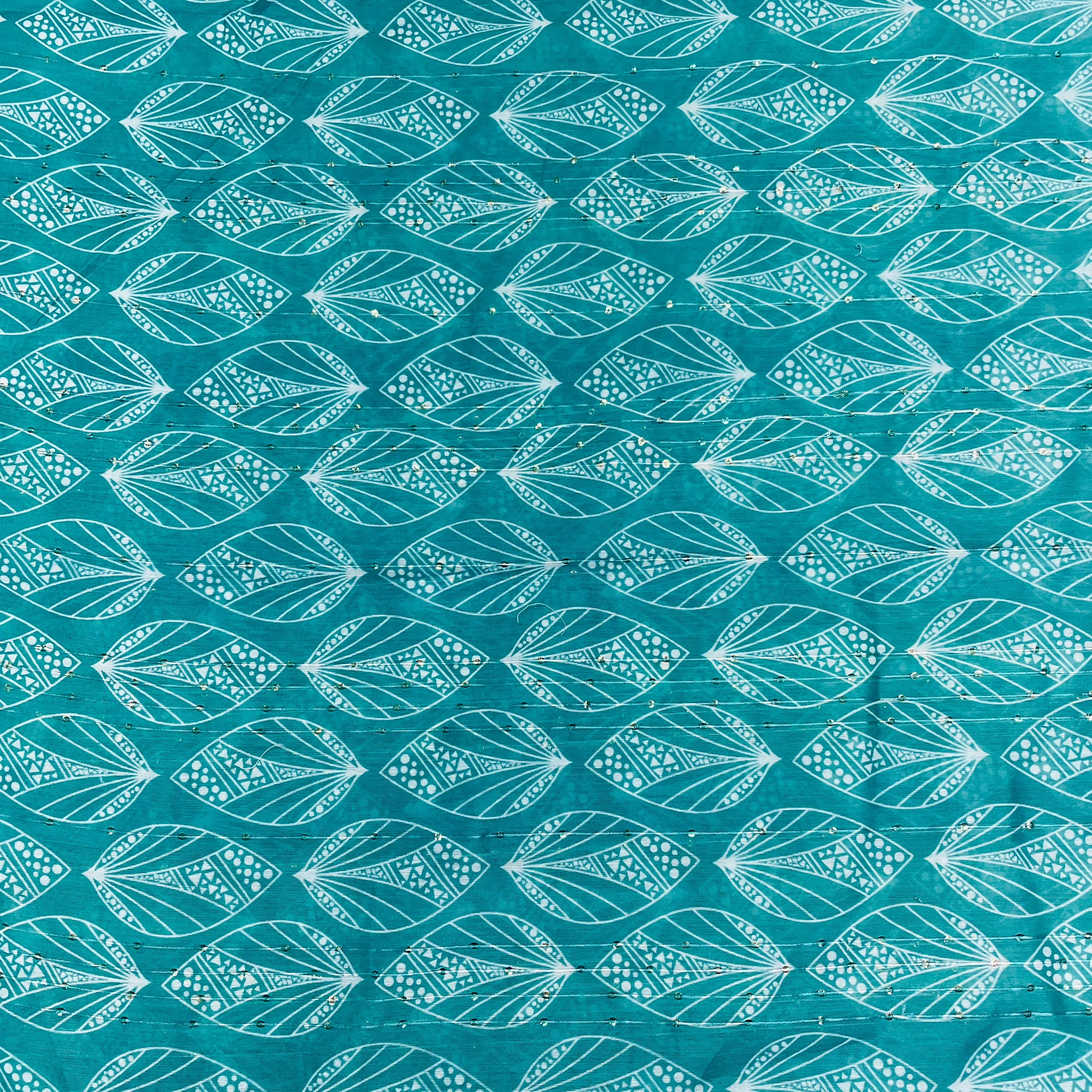 Green Floral Sequins Chanderi Fabric - Image 2