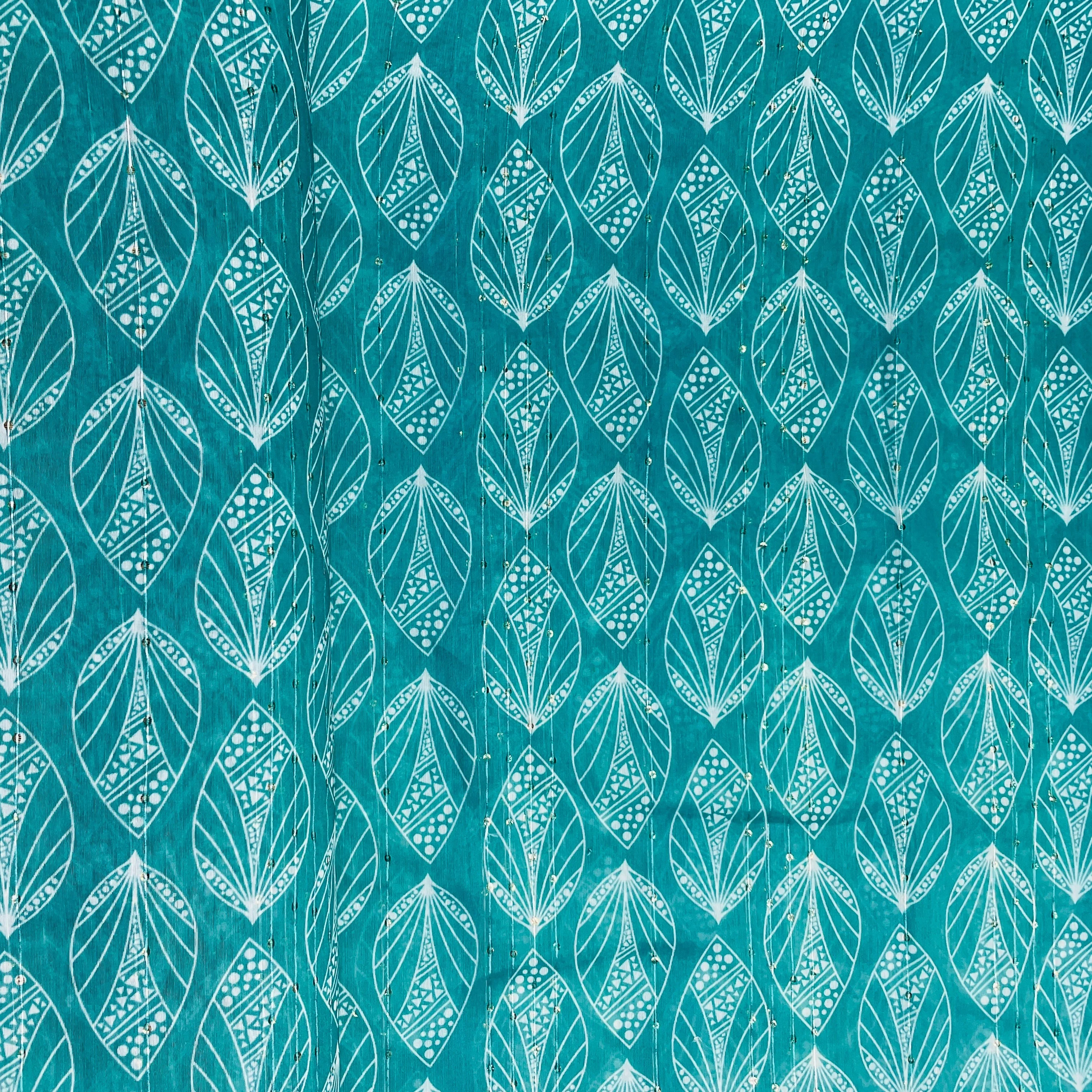 Green Floral Sequins Chanderi Fabric - Image 3