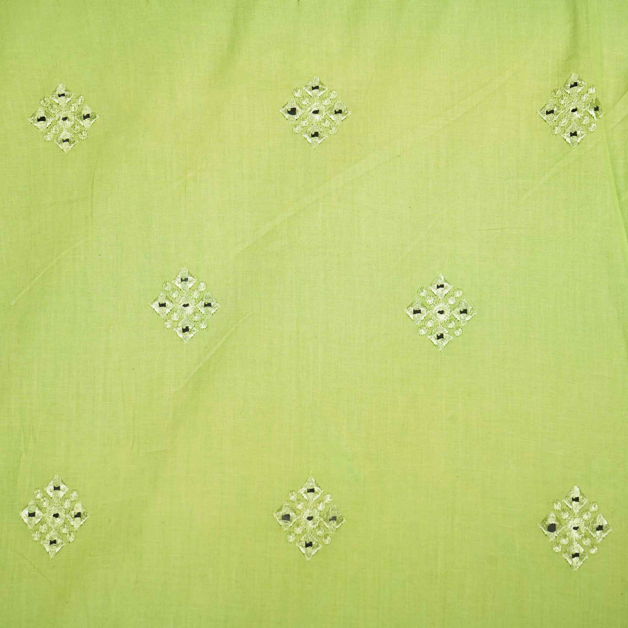 Green Floral Sequence Thread Embroidery Cotton WI-9097 - Image 4