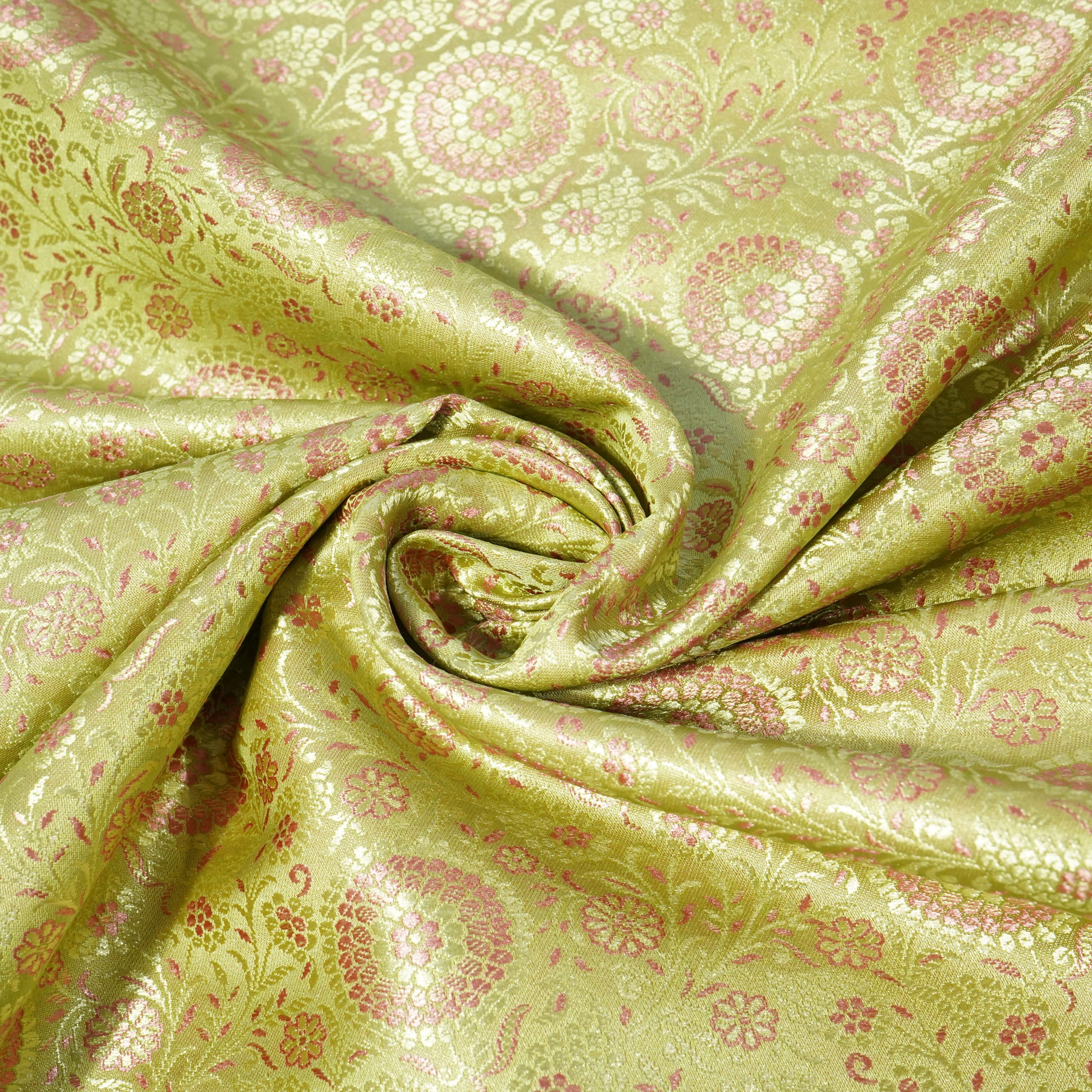 Green Floral Tanchui Silk Fabric KR-19655