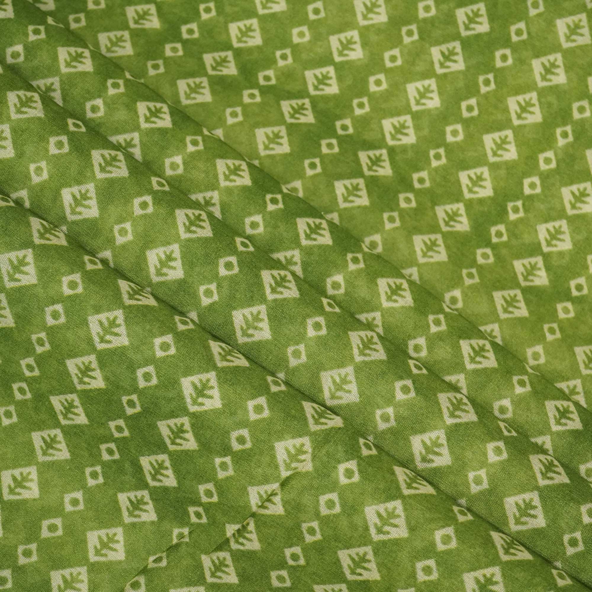 Green Geometrical Print Chanderi Fabric GT-25331 - Image 3
