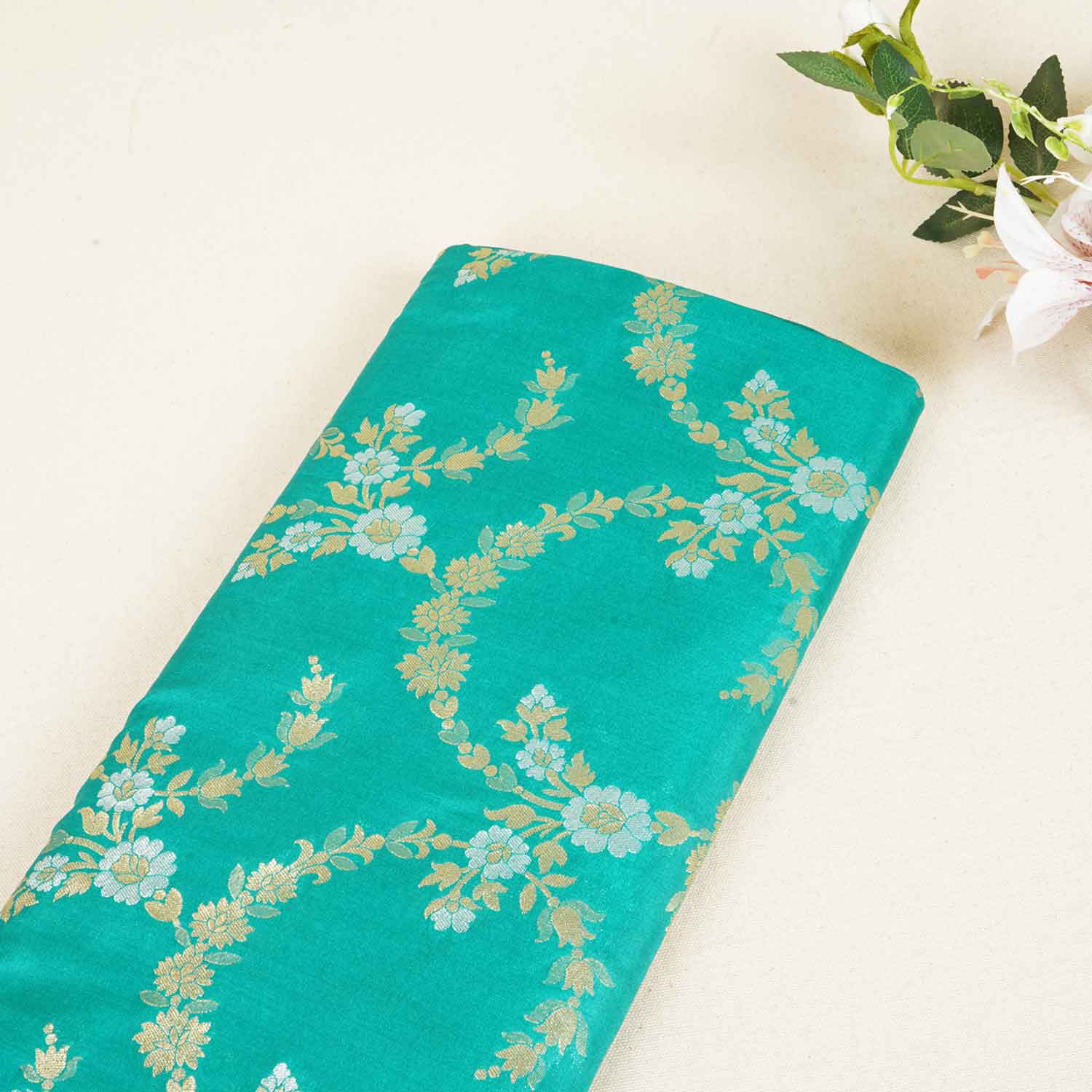 Green Jaal Brocade Fabric KRE-28196