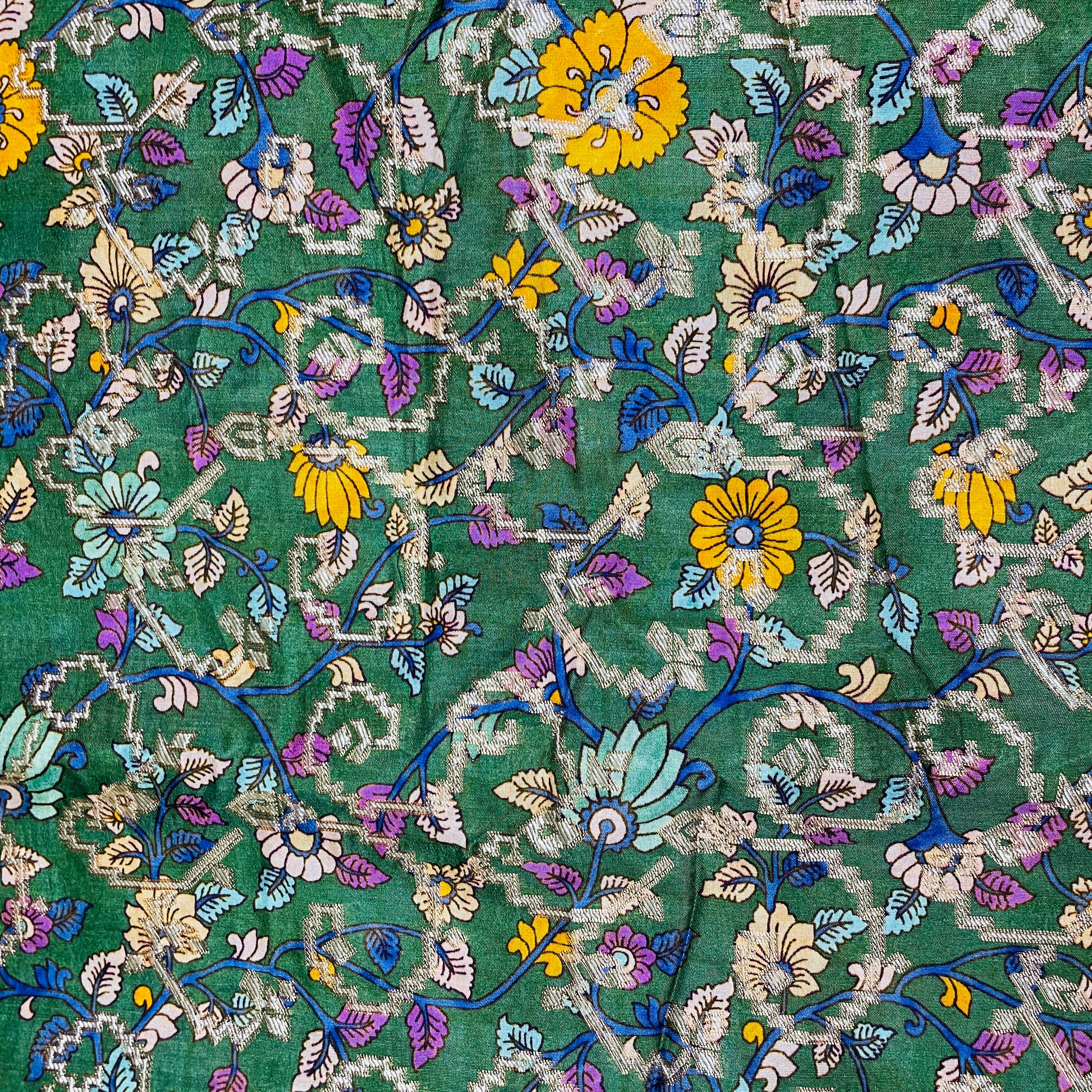 Green Madhubani Print Dola Silk Jacquard Fabric 10 - Image 2
