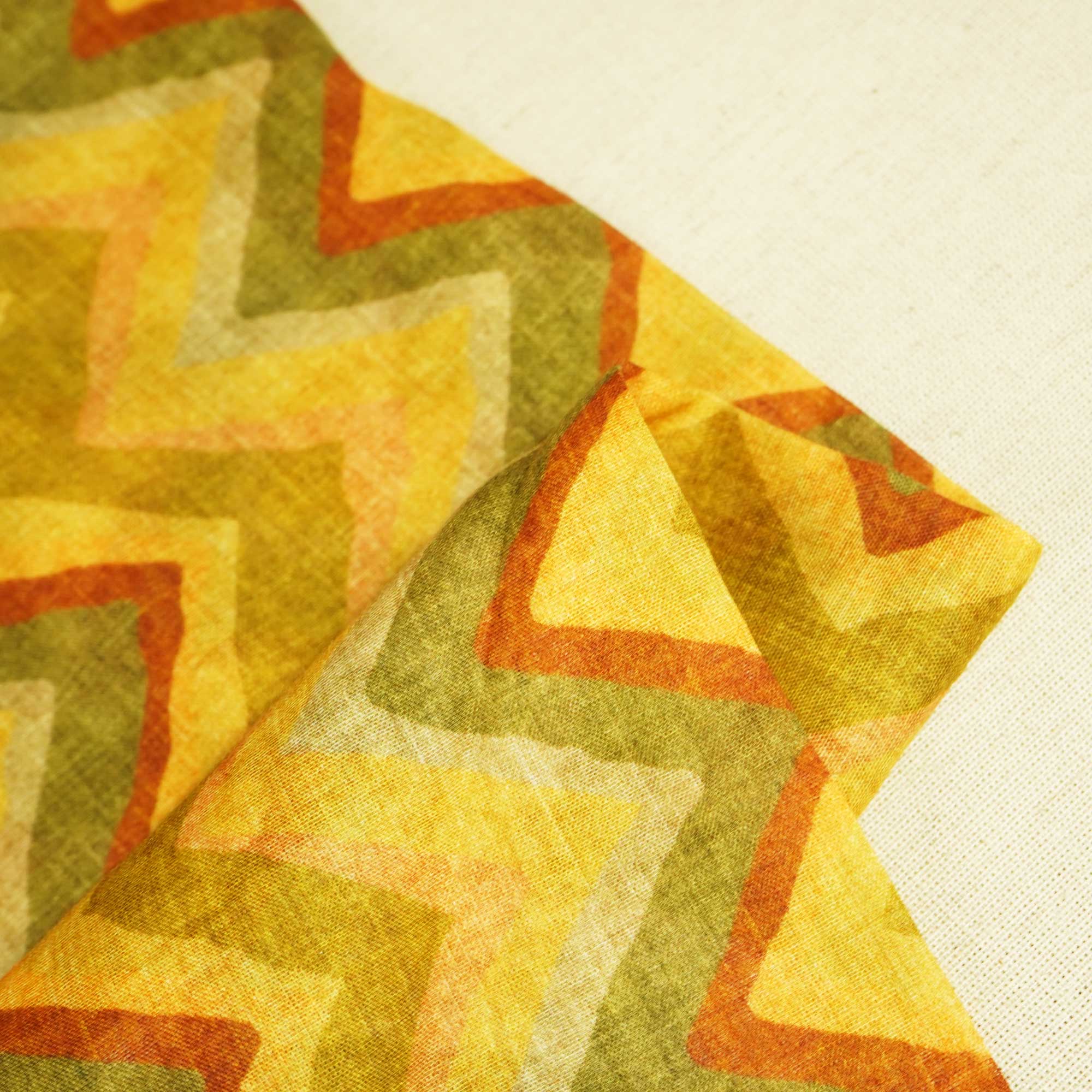 Green & Multicolor Chevron Print Cotton Mulmul Fabric GT-25449 - Image 2