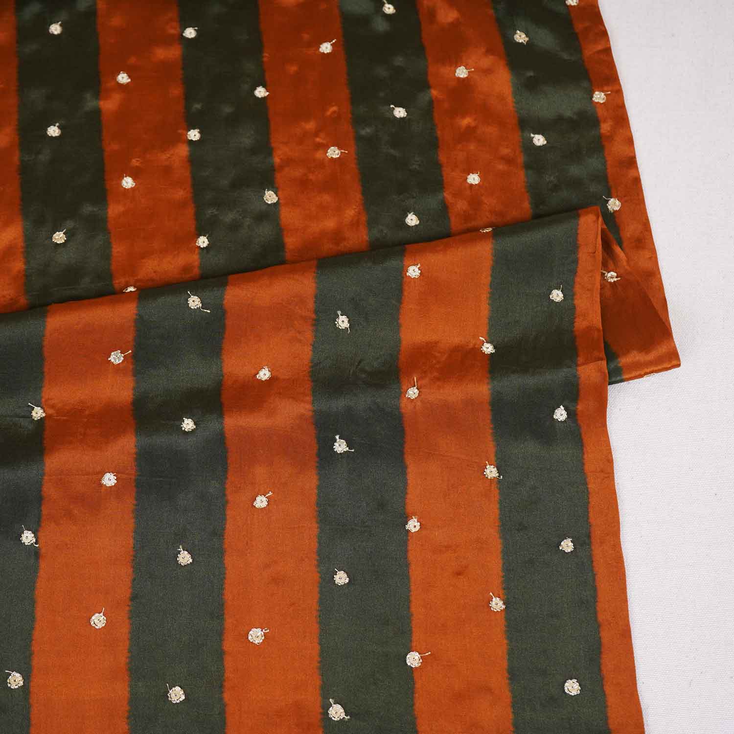 Green & Orange stripes embroidery Crepe Fabric MF-28588 - Image 2
