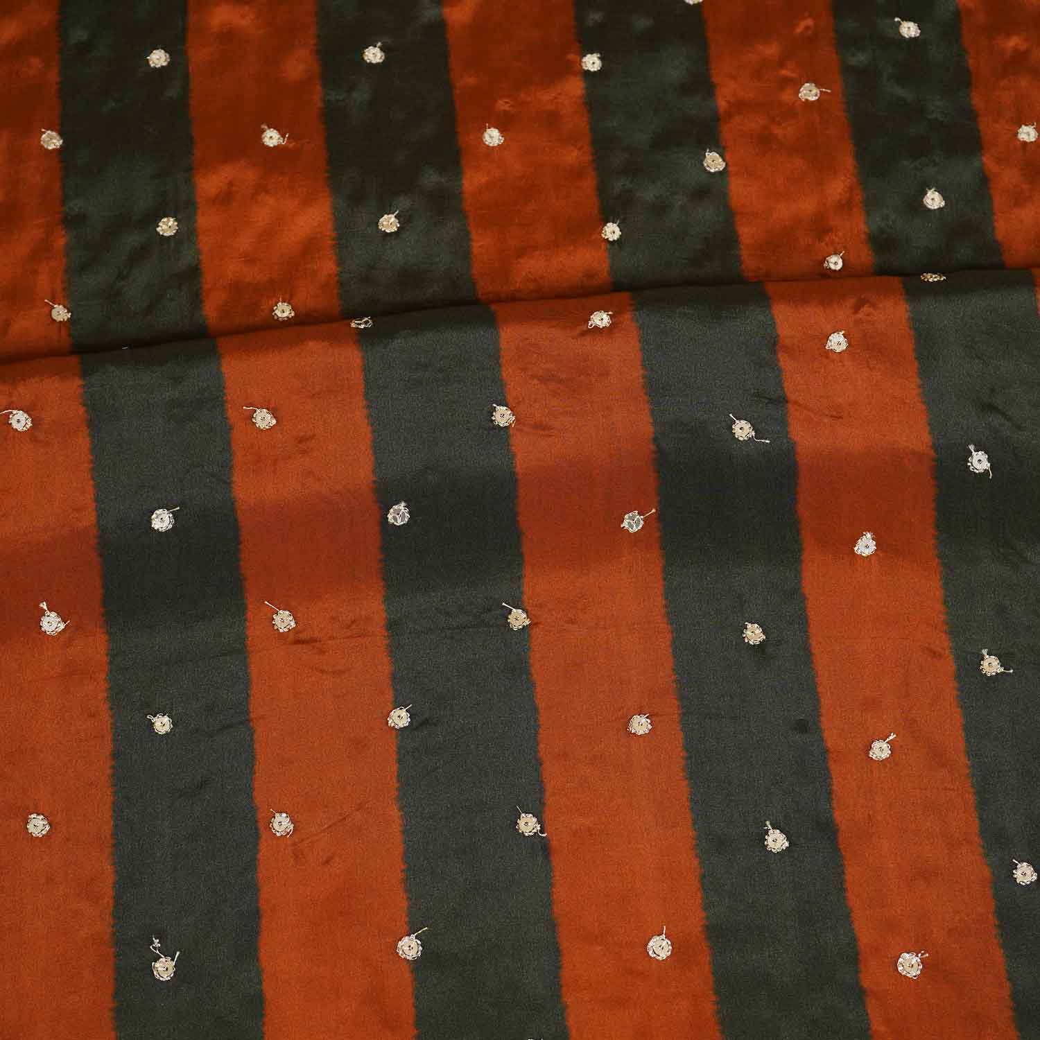 Green & Orange stripes embroidery Crepe Fabric MF-28588 - Image 3