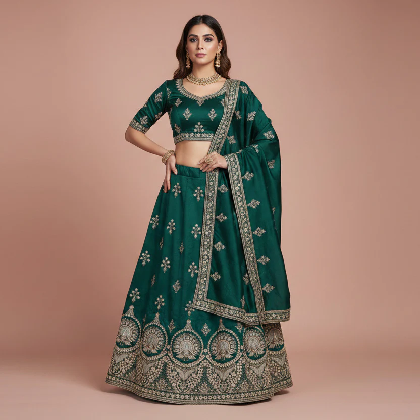 Green Parsi thread Embroidery Russian Silk Fabric DR-28032 - Image 2