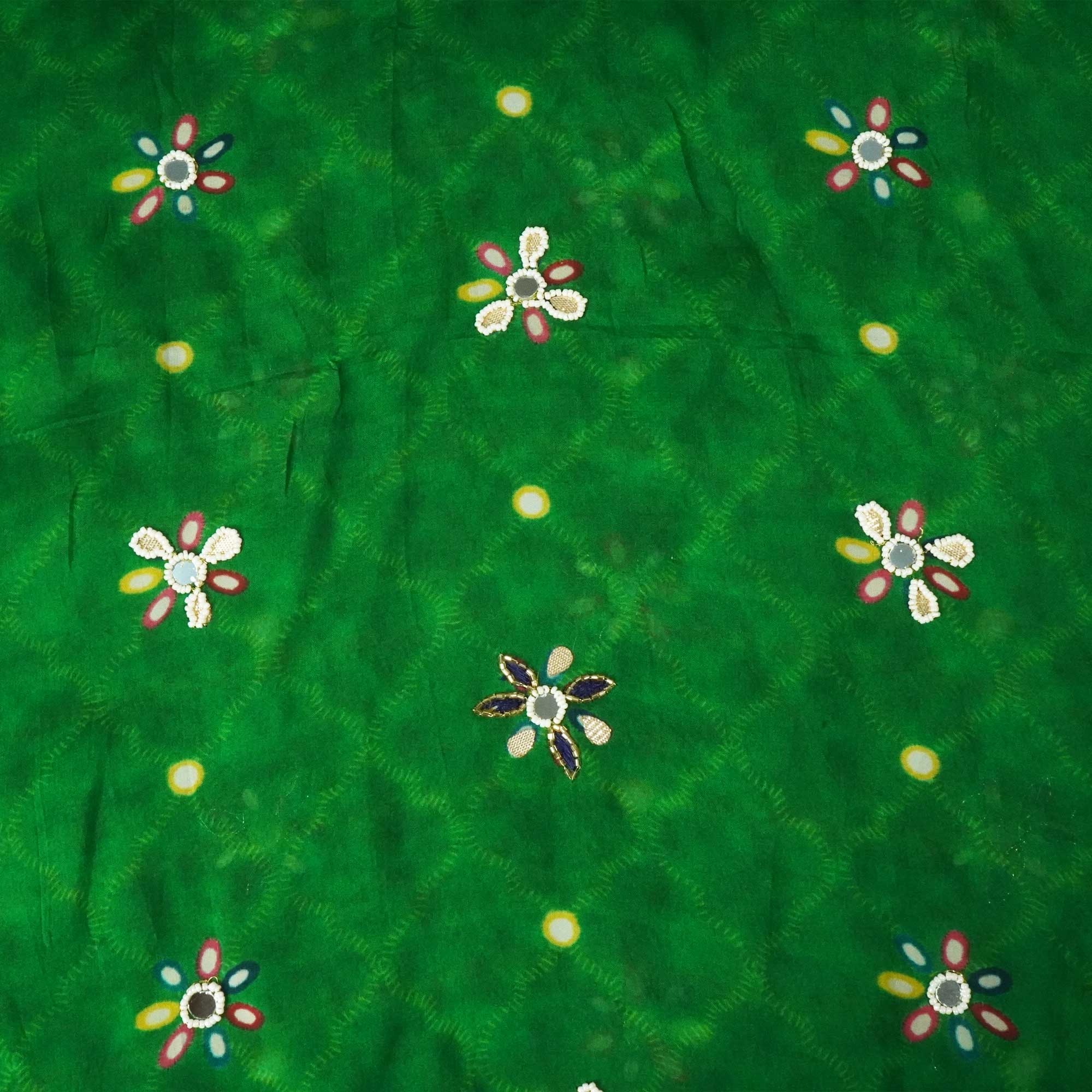 Green Pearl and Mirror hand Embroidery Organza Fabric 02355 GT-18816 - Image 4