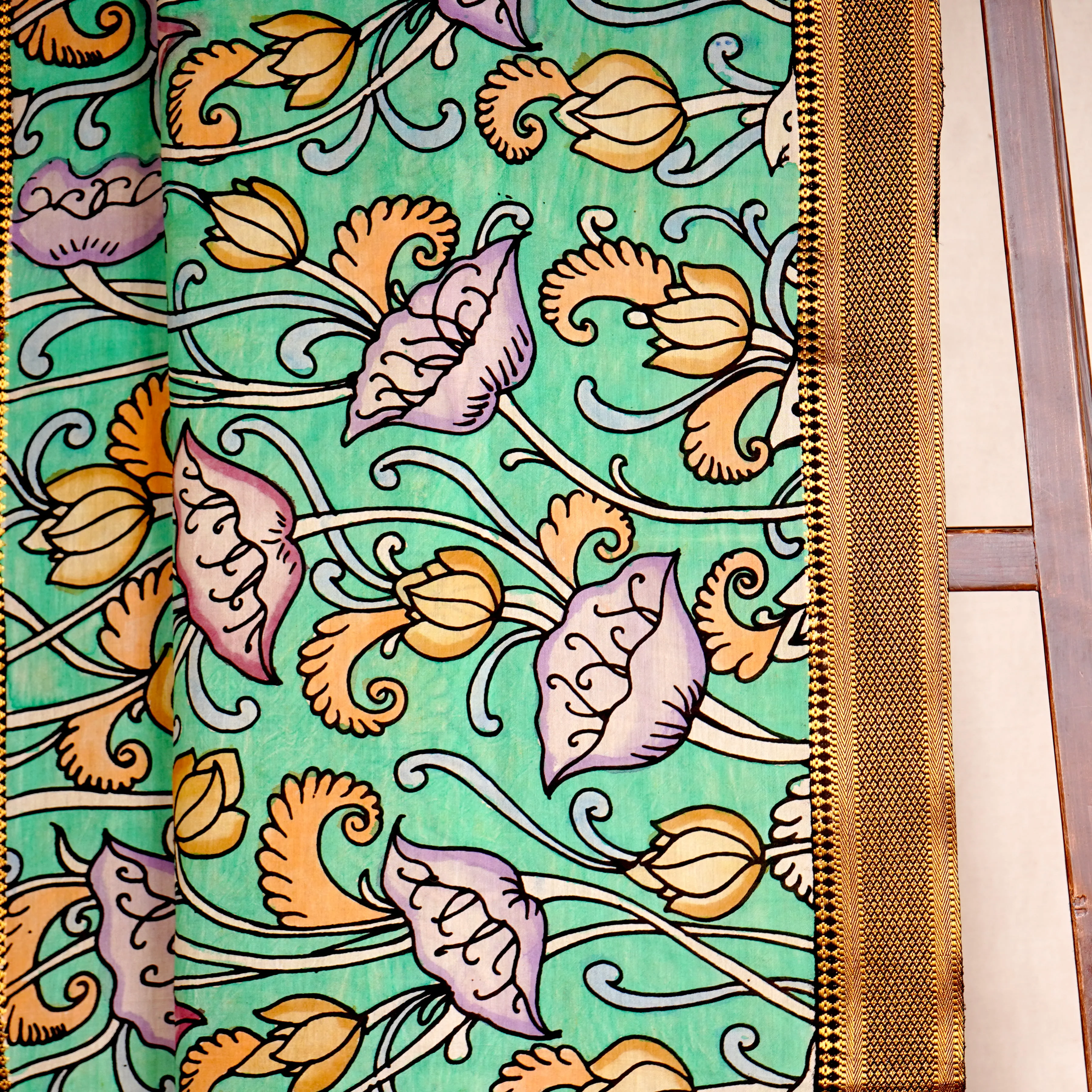 Green Pen Kalamkari Cotton Silk Dupatta - Image 4