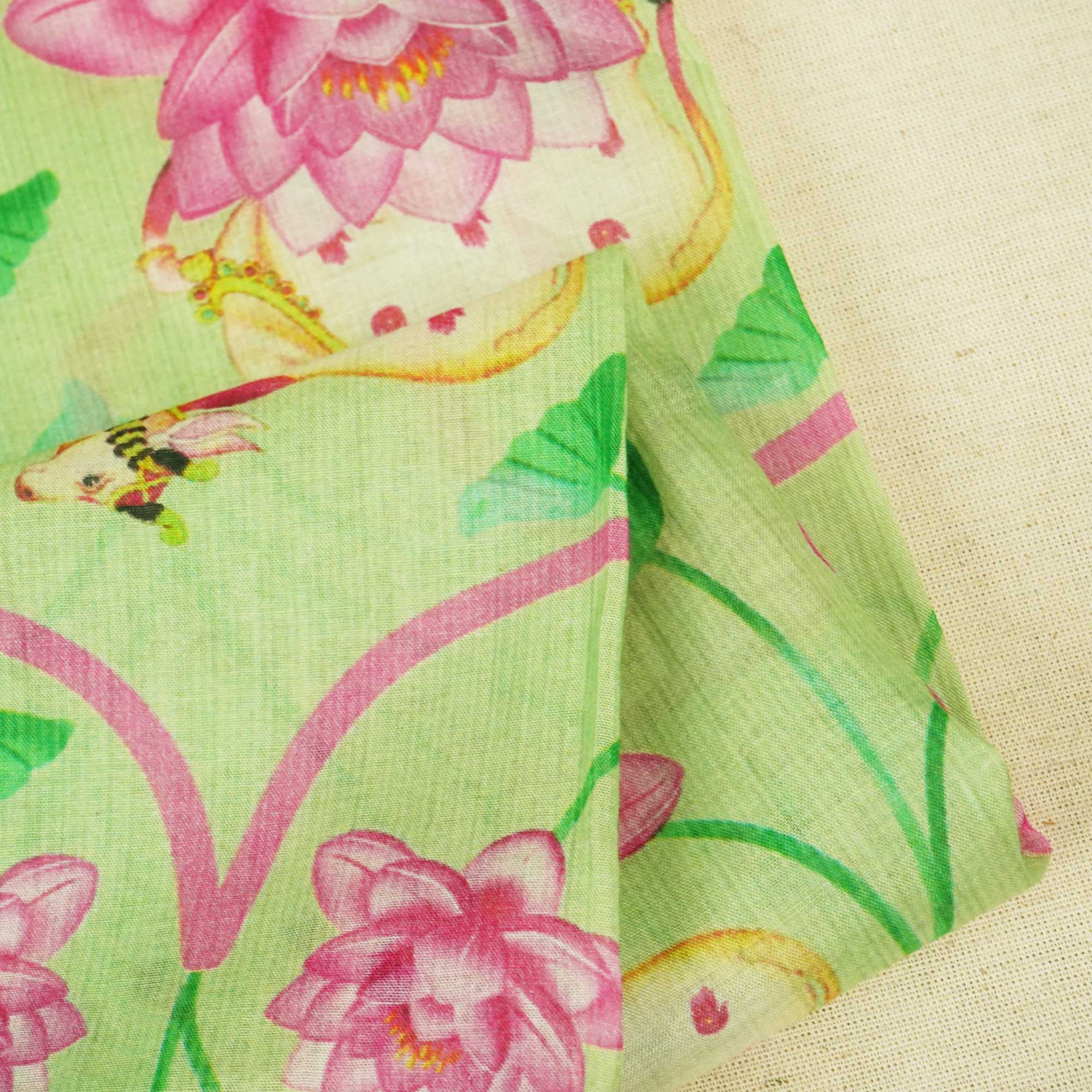 Green Pichwai Print Chanderi Fabric GT-25345 - Image 2
