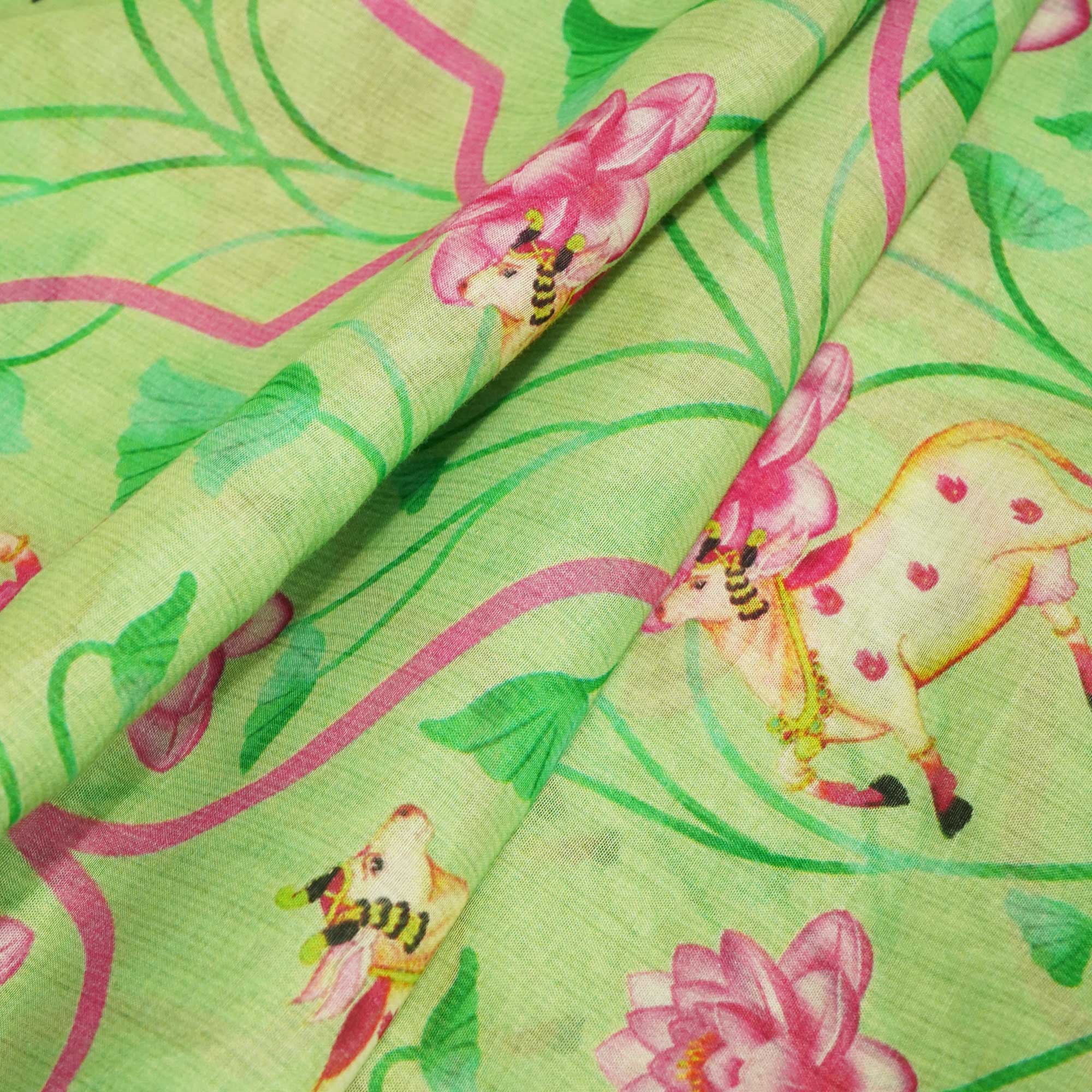 Green Pichwai Print Chanderi Fabric GT-25345 - Image 3