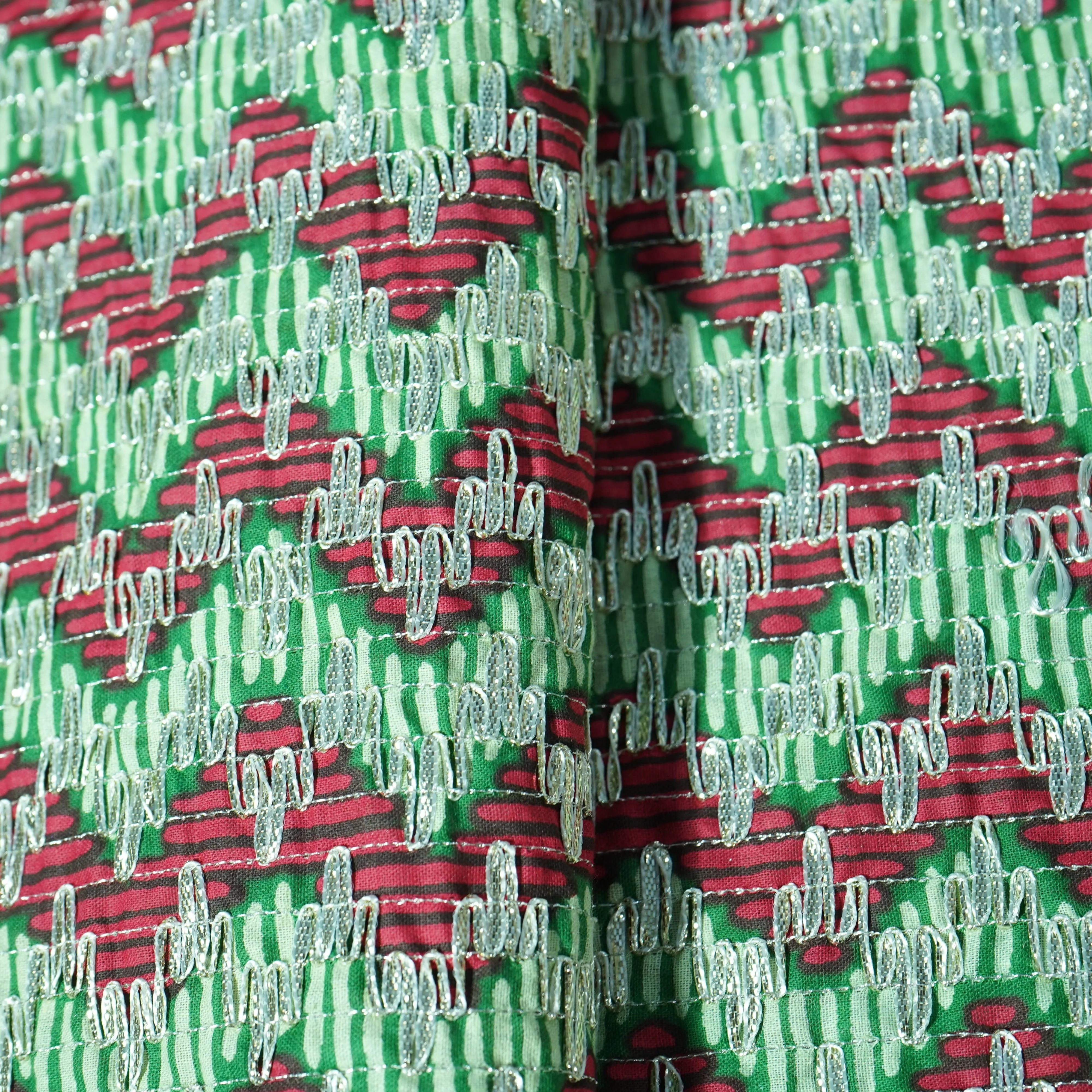 Green Pink Chevron Print Gota Work Cambric Cotton - Image 2
