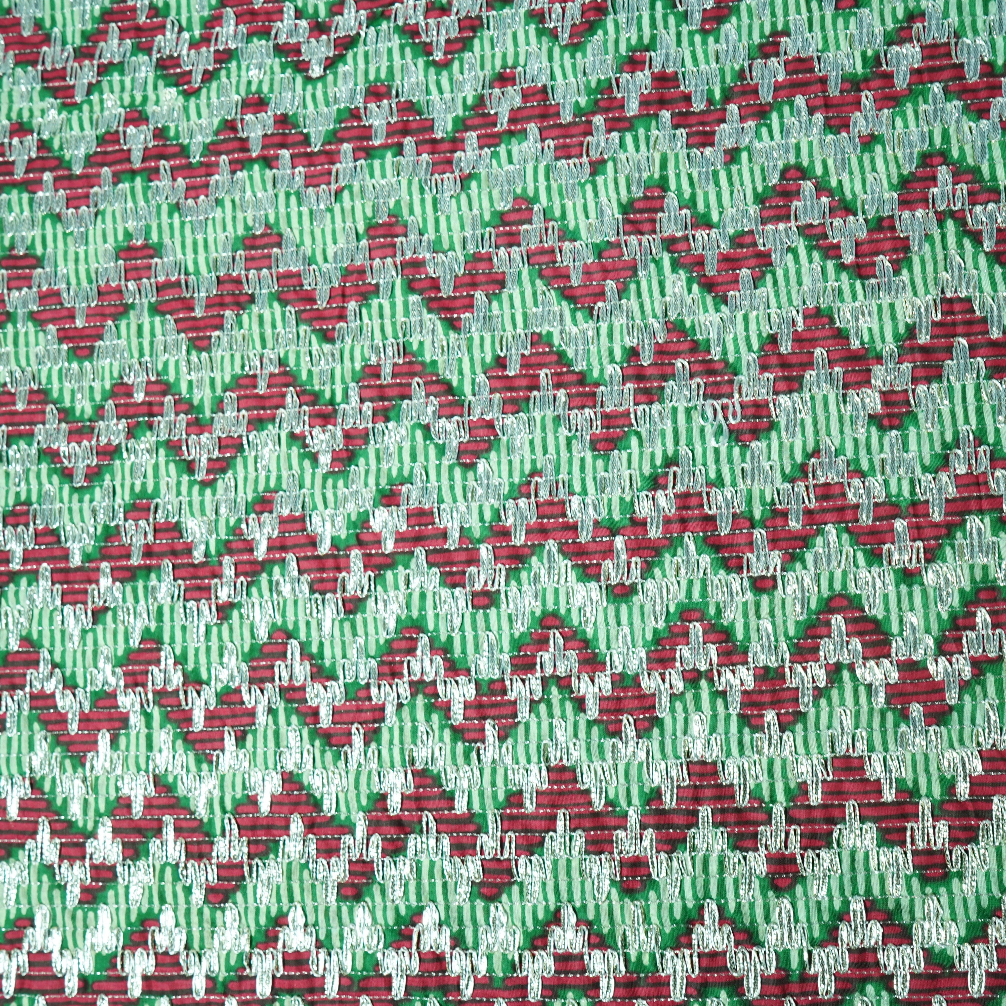 Green Pink Chevron Print Gota Work Cambric Cotton - Image 3