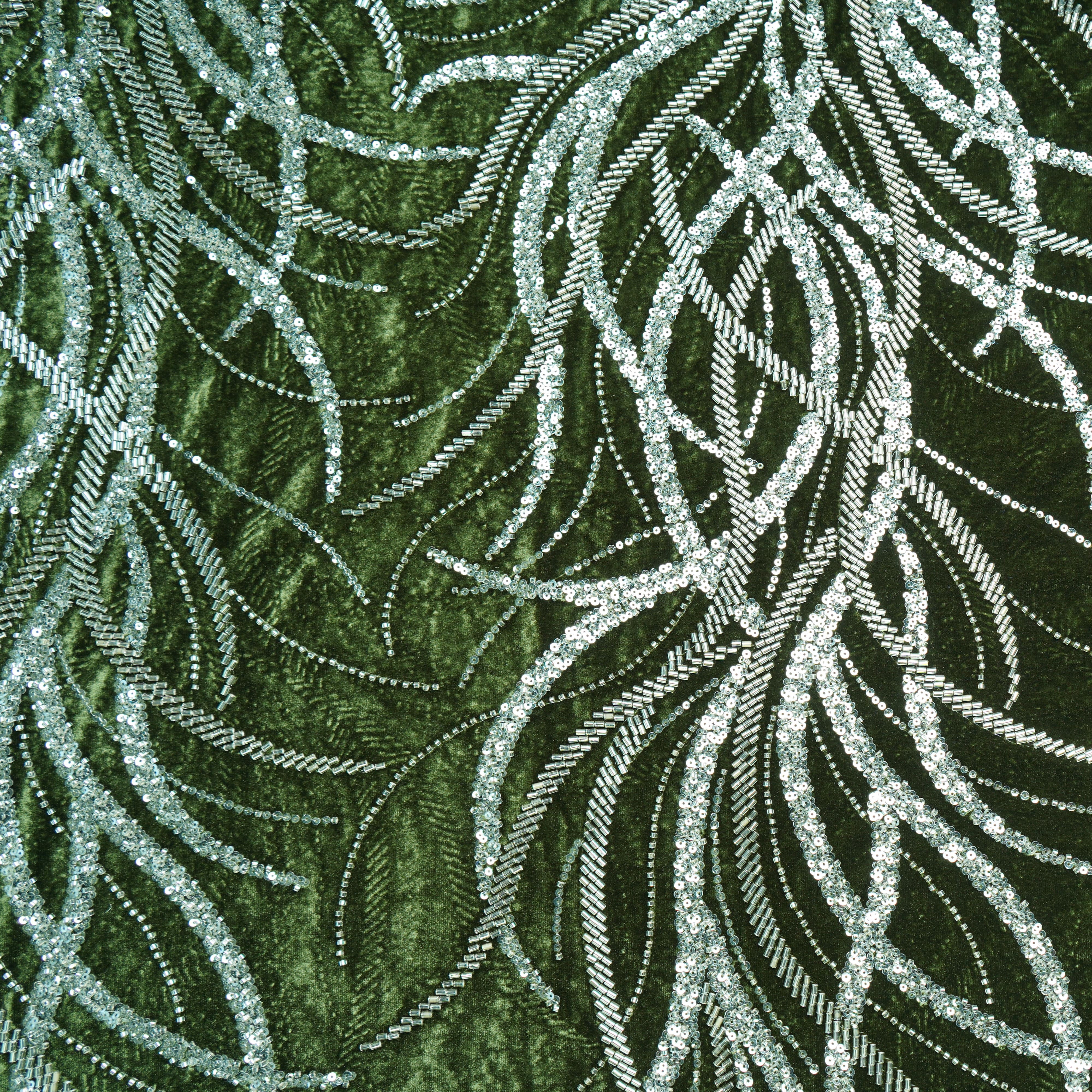 Green Sequins Cutdana Embroidery Velvet Fabric 19993 - Image 3