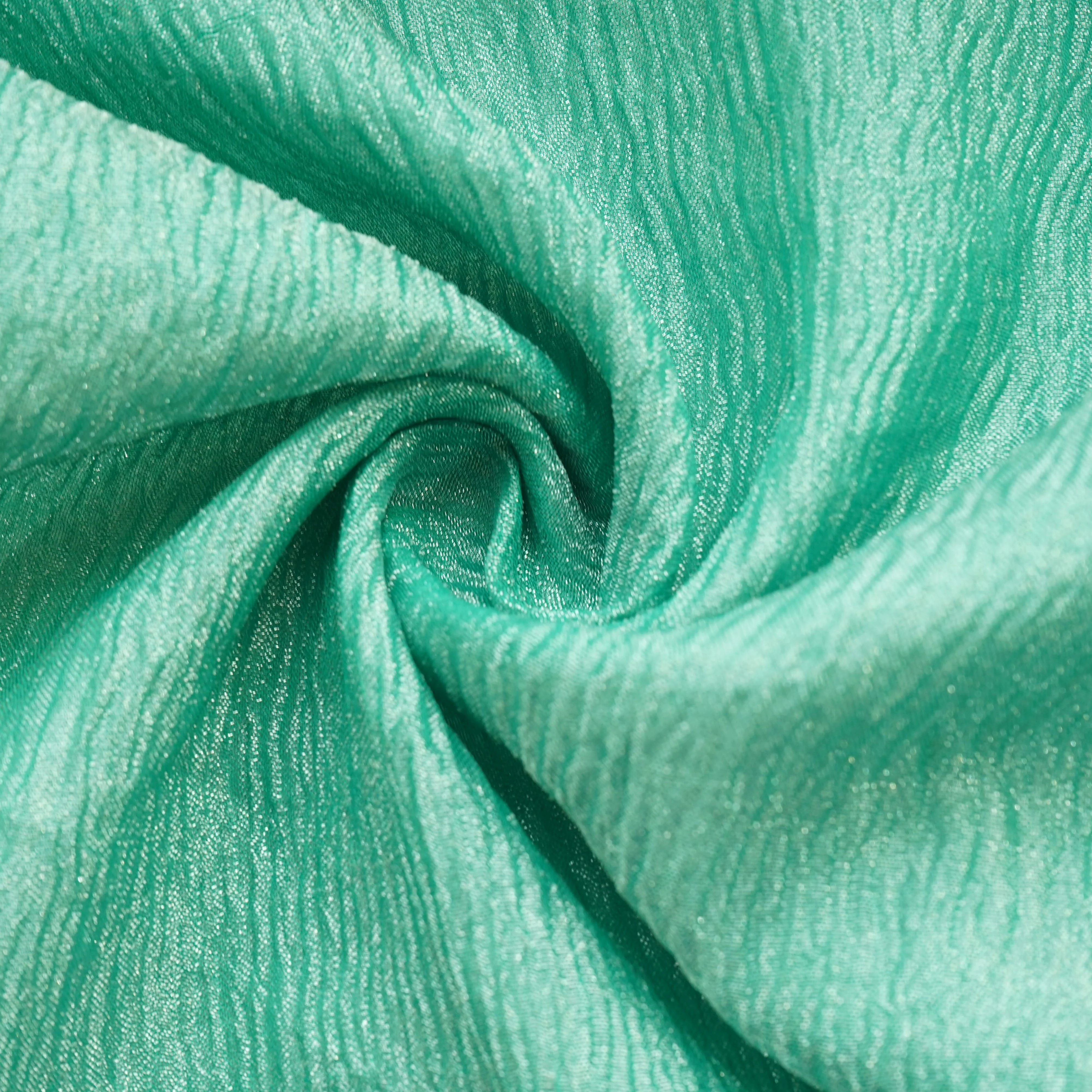 Green Shimmer Crushed Tissue Fabric