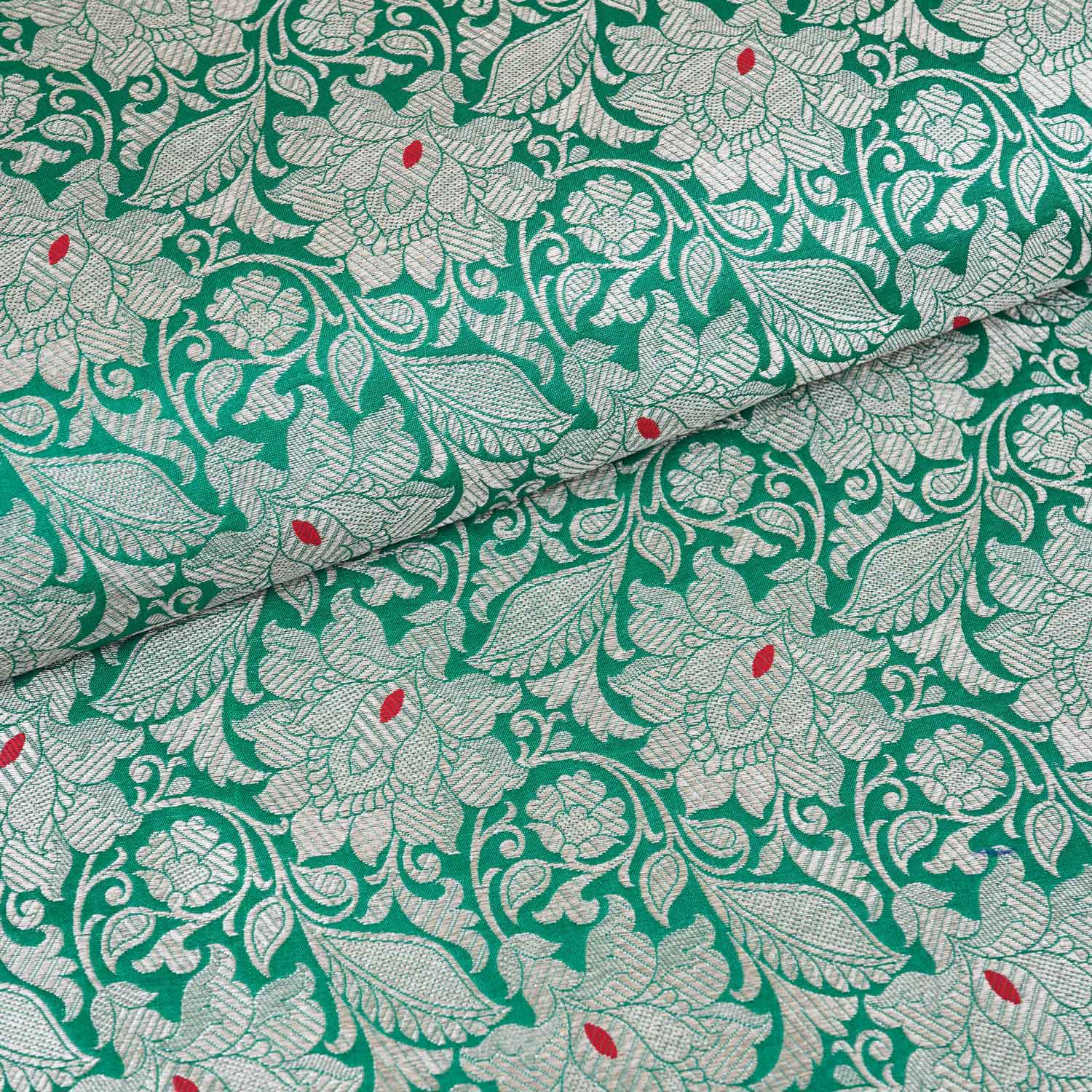 Green Silver Jaal Brocade Fabric NH-28907 - Image 3