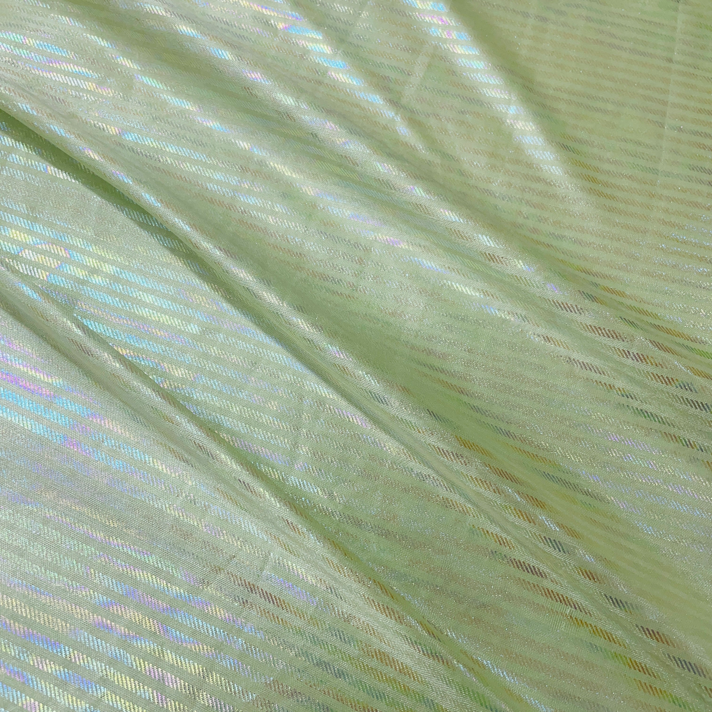 Green Stripes 3D Rainbow With Lurex Knit Lycra Fabric - Image 3