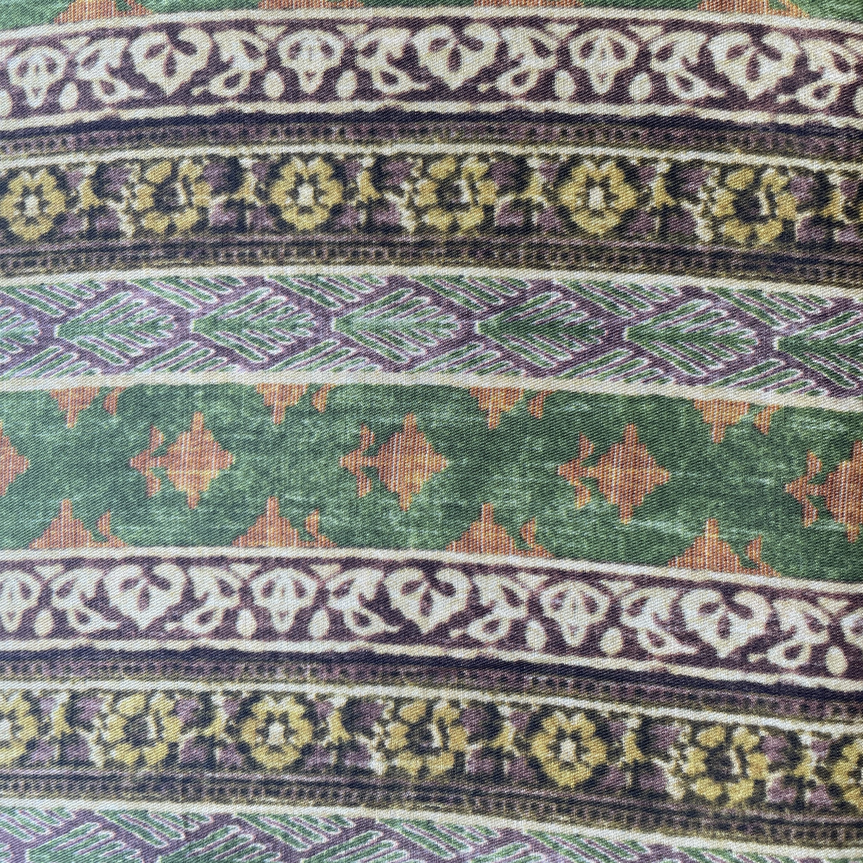 Green Stripes Floral Print Bemberg Gajji Silk Fabric 15581 - Image 2