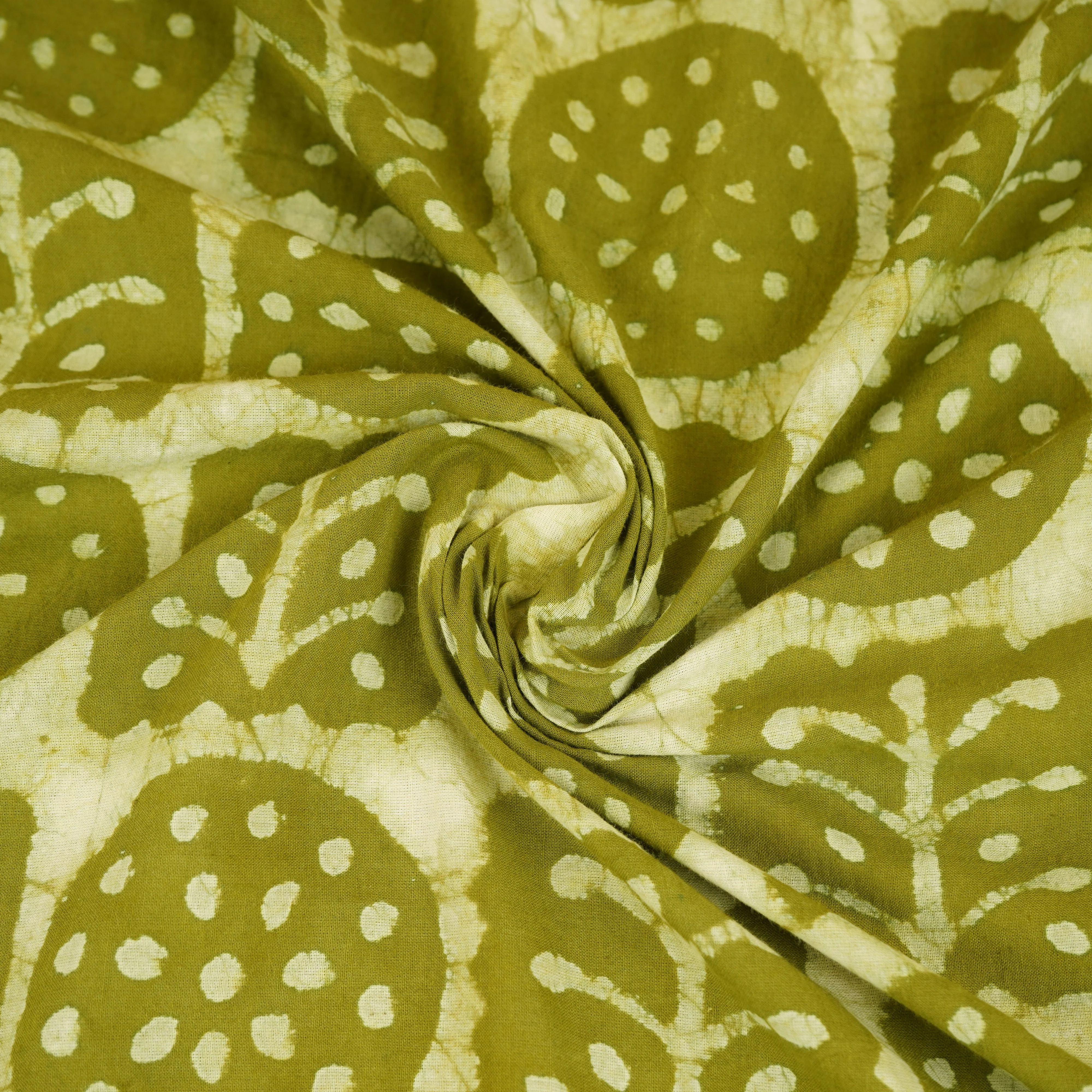 Green & White Floral Batik Print Cotton Schiffli Fabric CH-29821 - Image 3