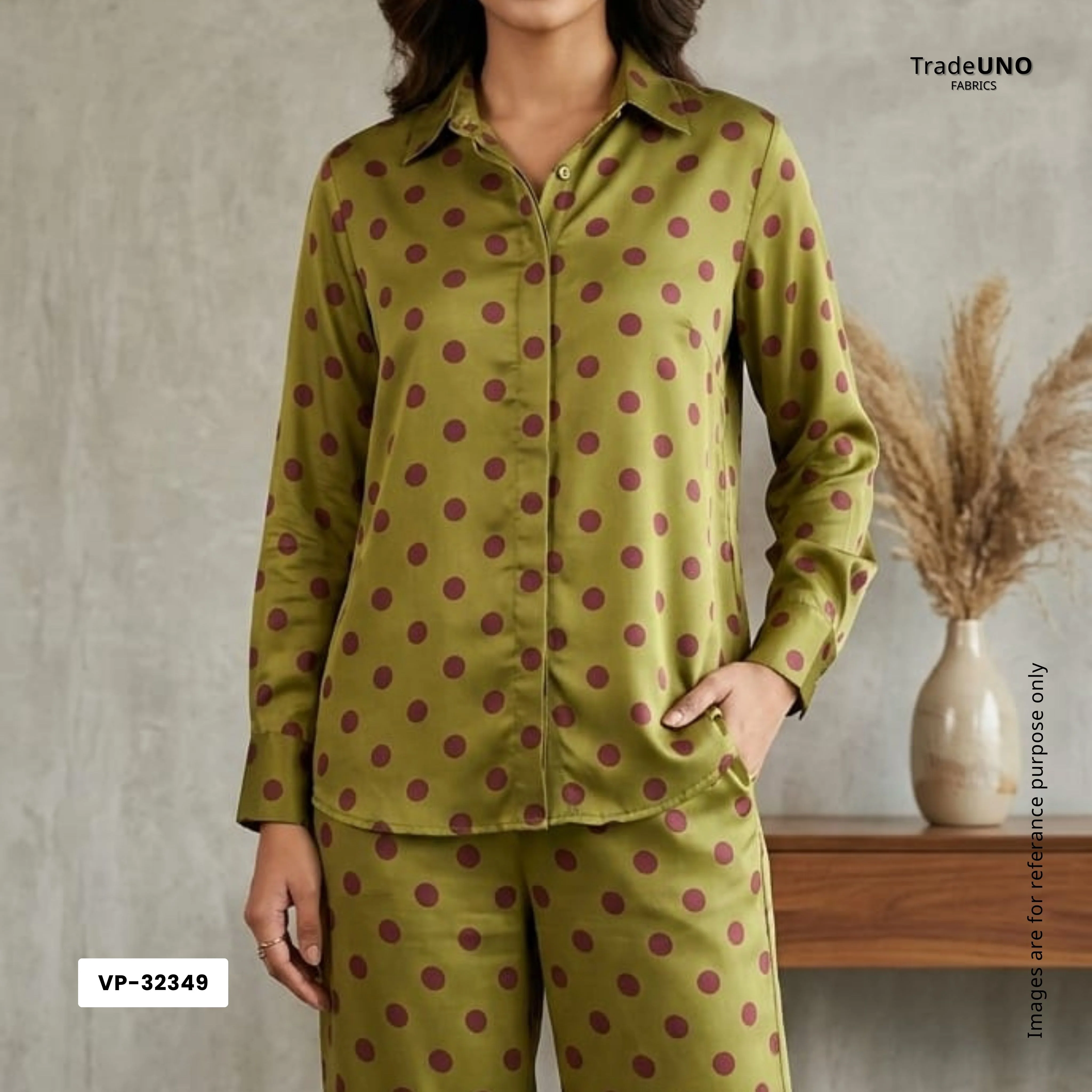 Green With Maroon Polka Dot Modal Satin Fabric VP-32349 - Image 7
