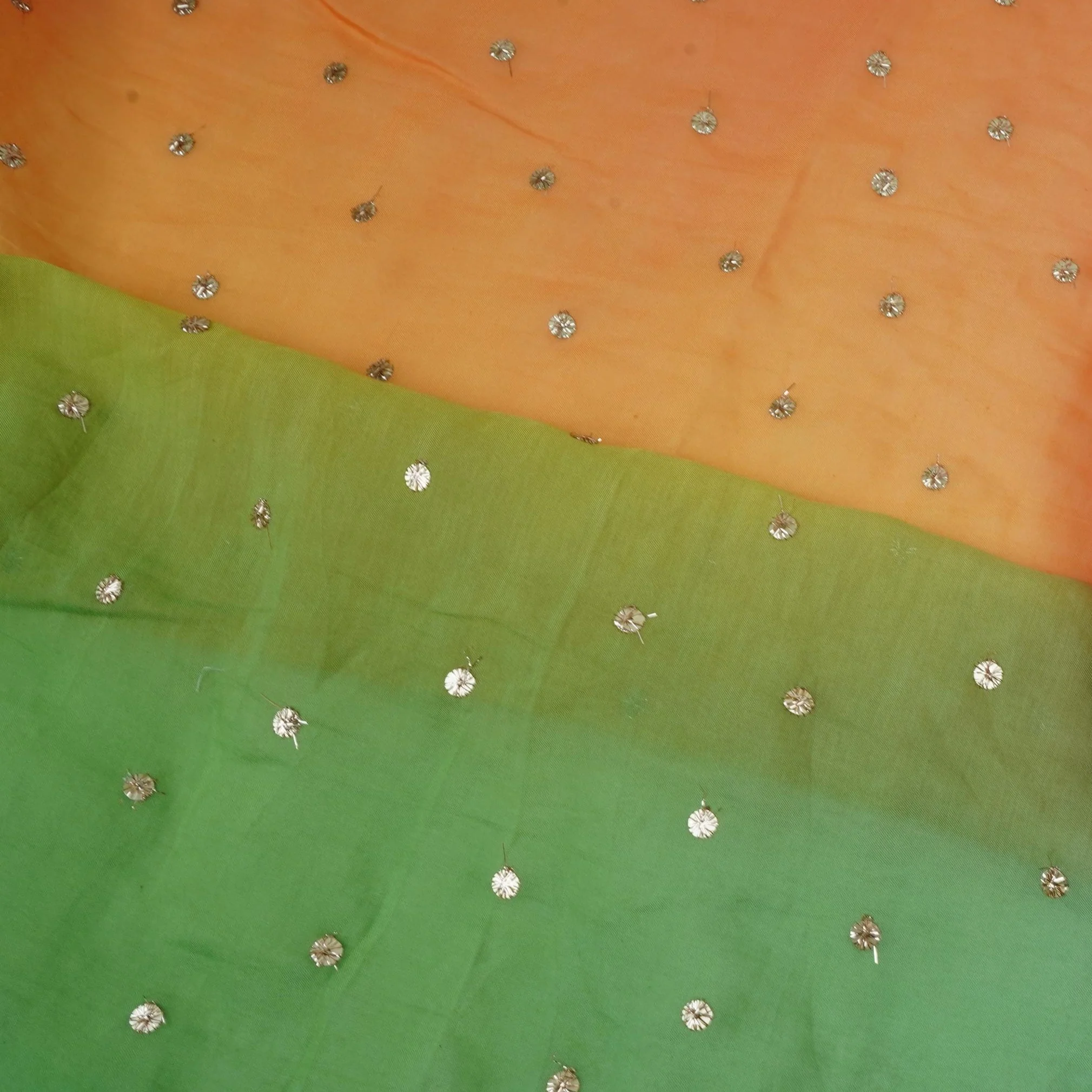 Green with Multicolor 4D Buti embroidery Mul Chanderi Fabric VF-32045 - Image 4