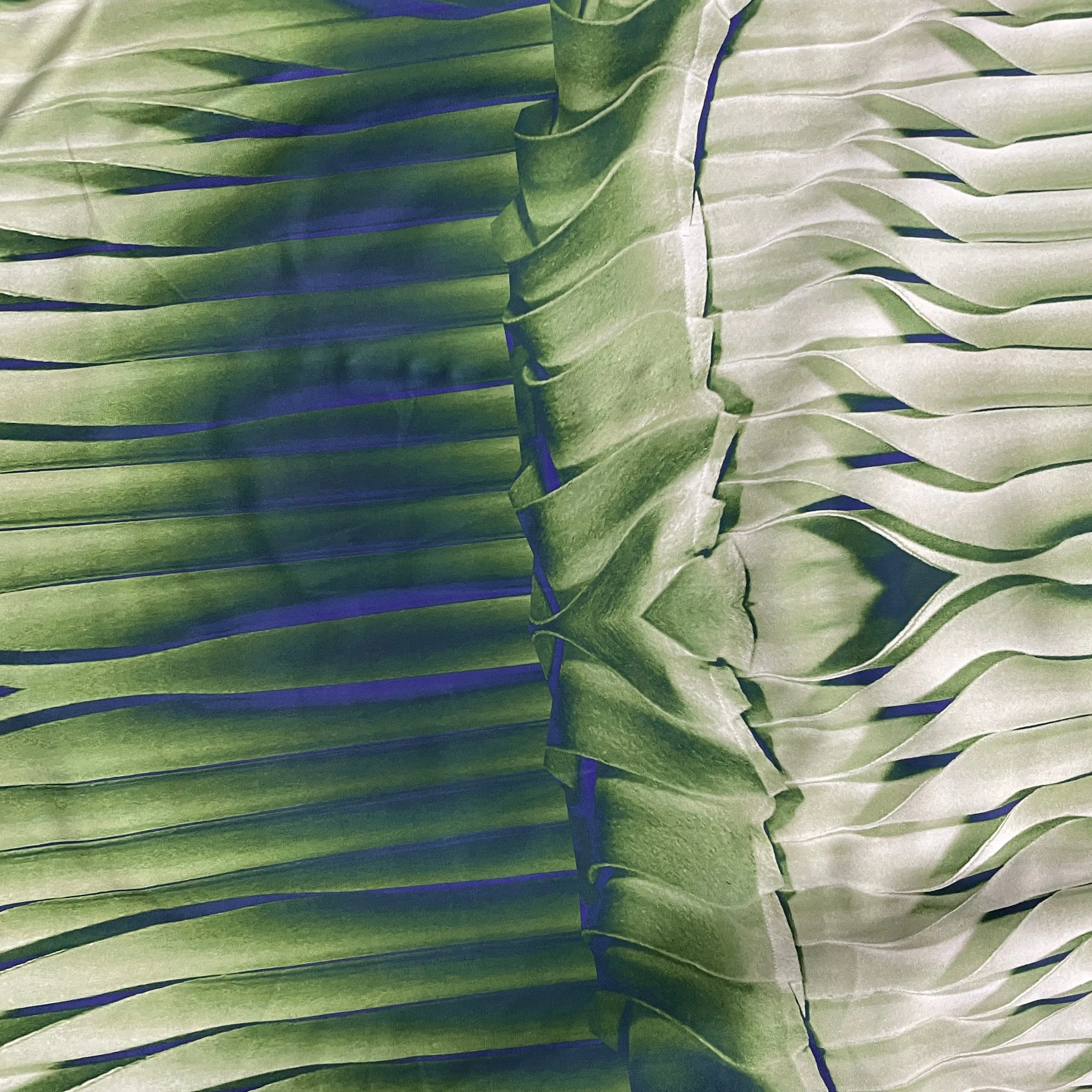 Green With White Stripe Print Knit Lycra Fabric - Image 3