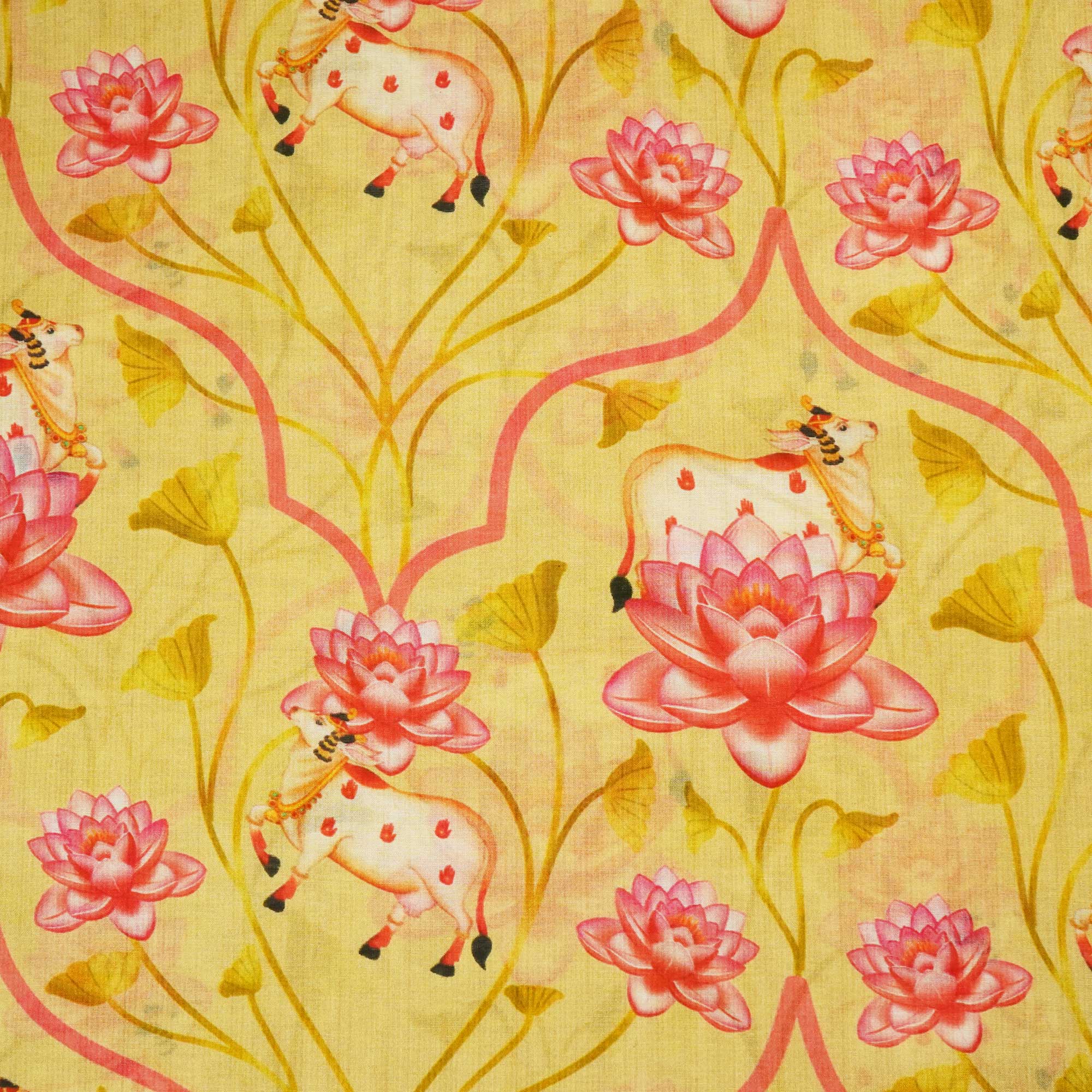 Green & Yellow Pichwai Print Chanderi Fabric GT-25341 - Image 4